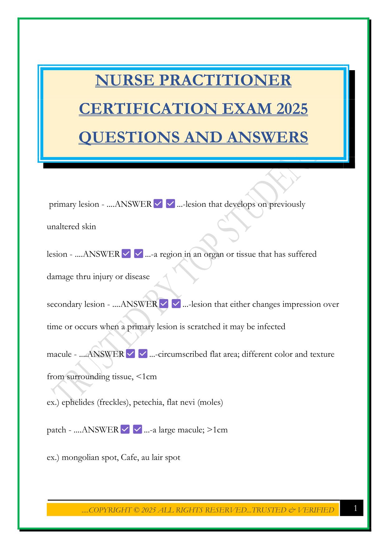 NURSE PRACTITIONER CERTIFICATION EXAM 2025 QUESTIONS AND ANSWERS