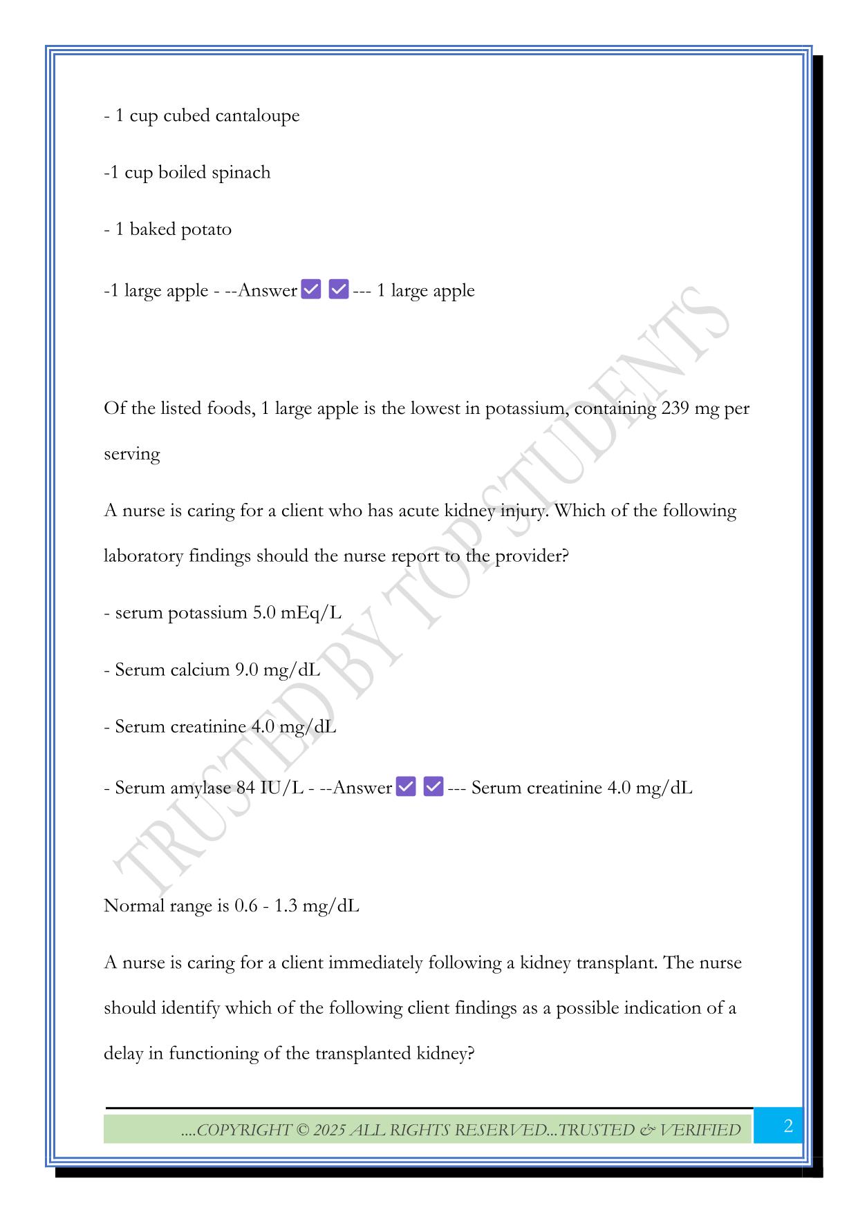 ATI Targeted Prac Assessmt 2025: Renal and Urinary Questions and Answers