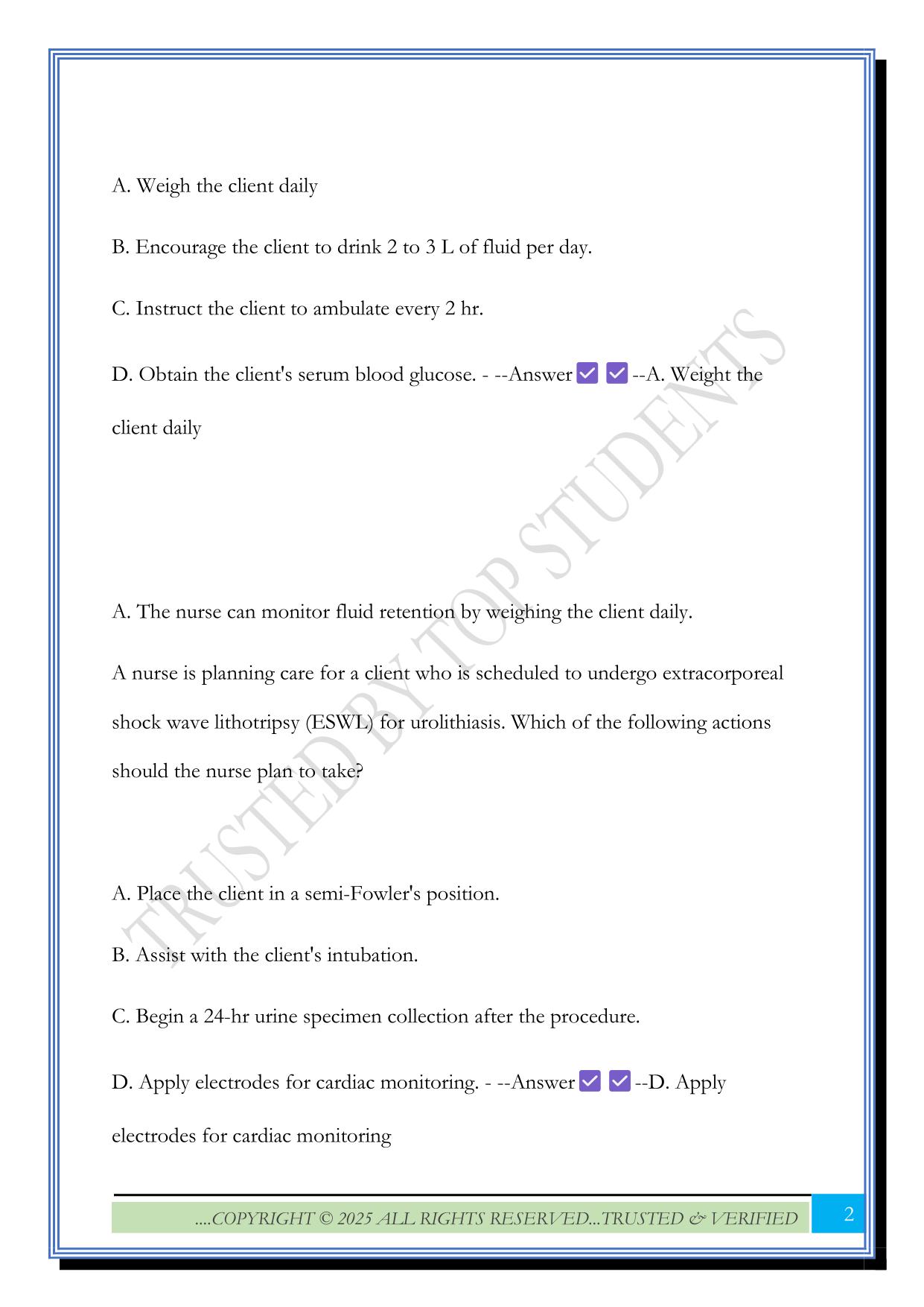 ATI- Renal and Urinary Exam 2025 Questions and Answers