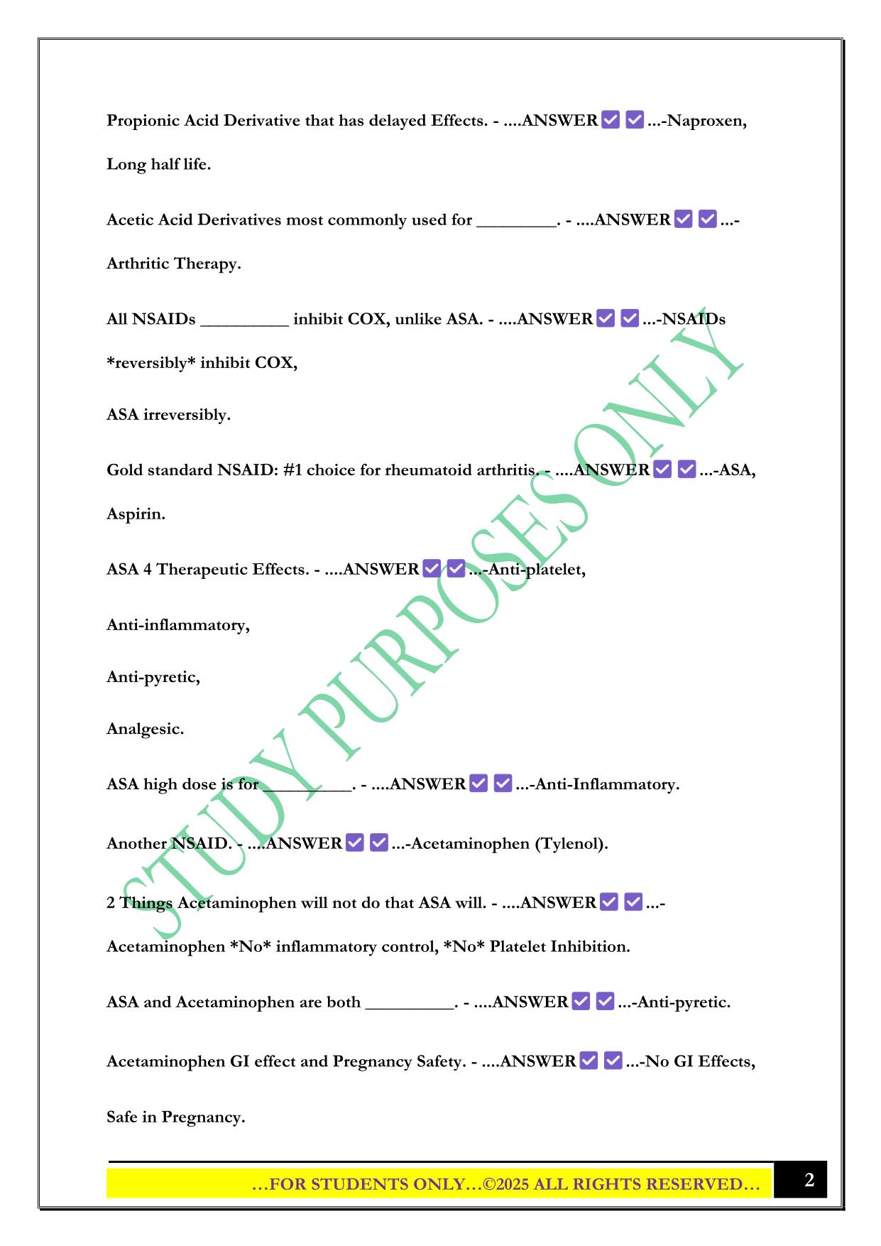 Systemic Pharmacology Exam 2 WUCO 2025 Questions and Answers
