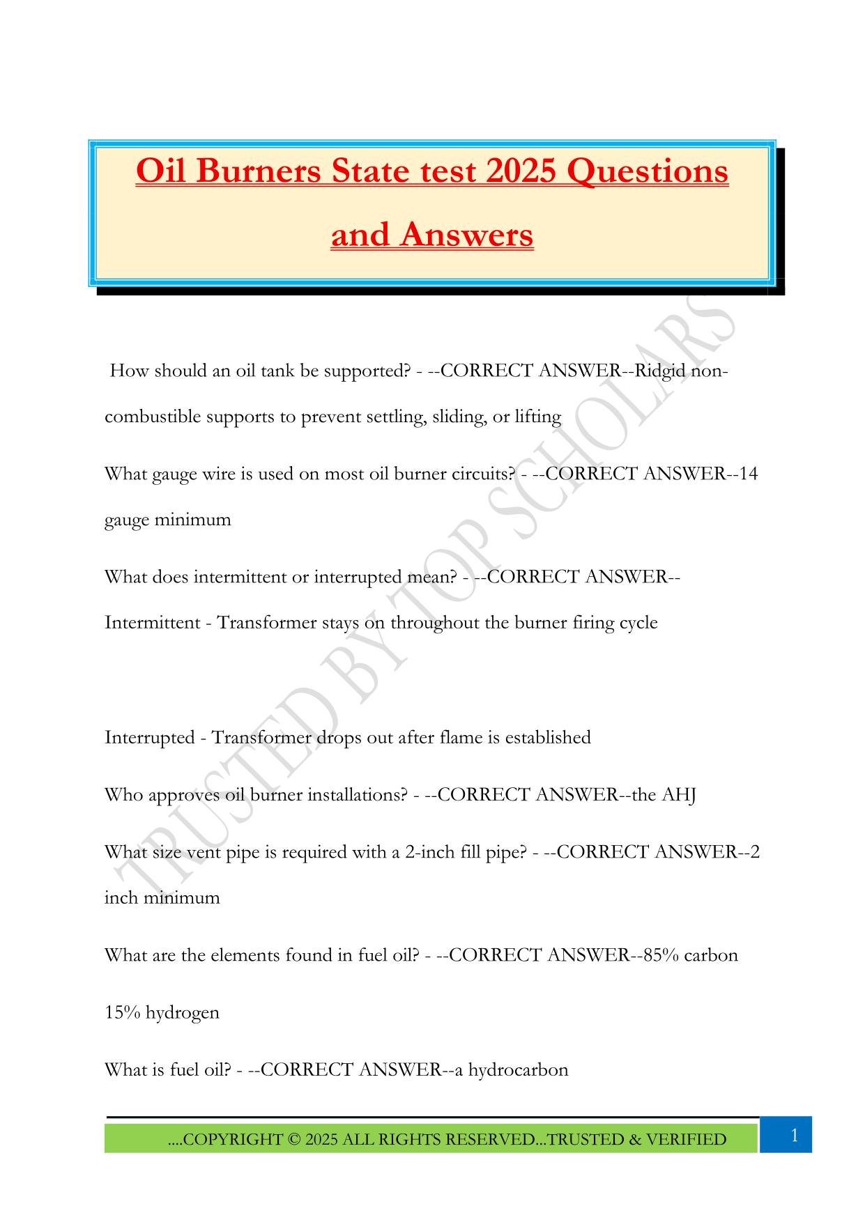 Oil Burner License Fall 2025 Bundled Exams Questions and Answers |100% Pass Updated & Verified