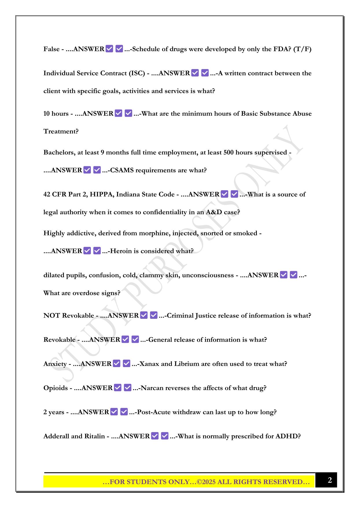CSAMS Exam 2025 Questions and Answers