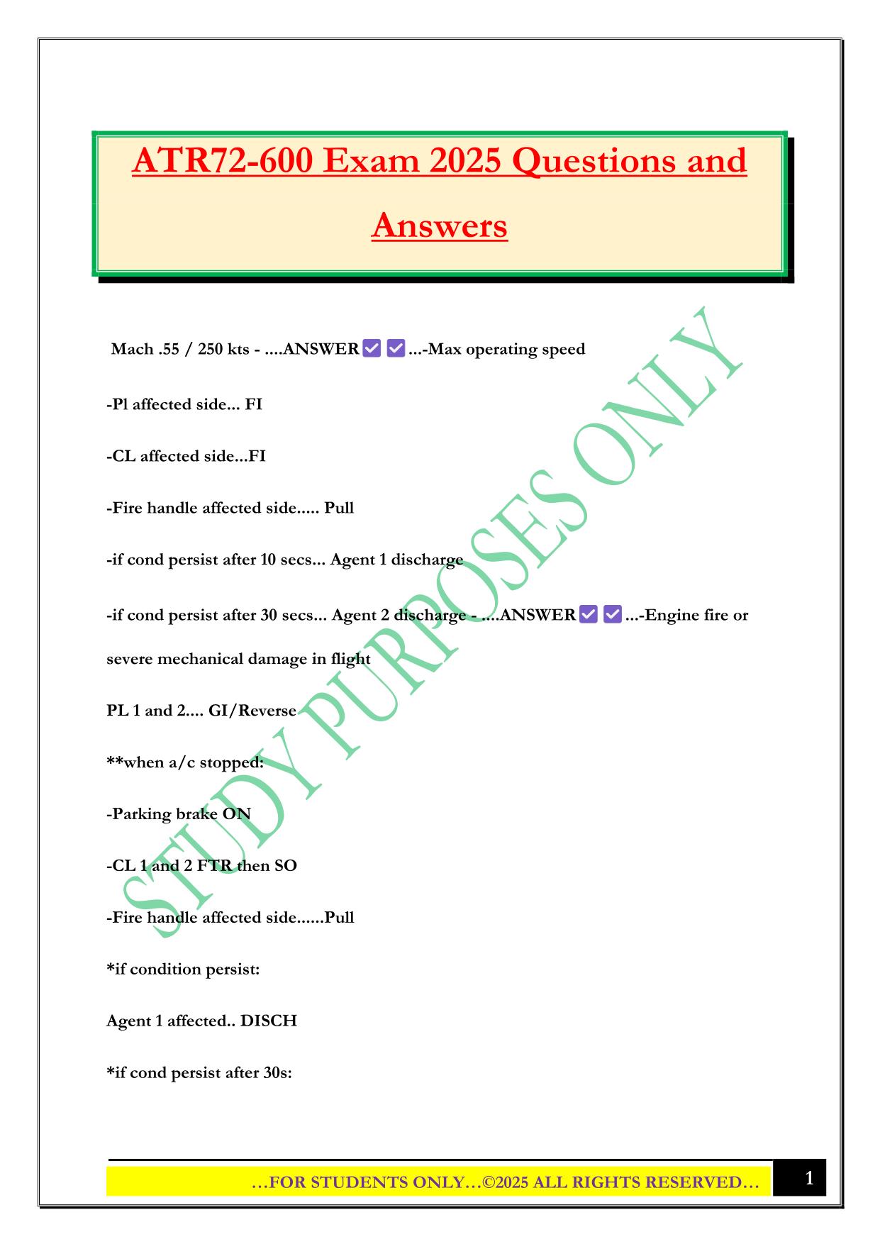 ATR72-600 Exam 2025 Questions and Answers