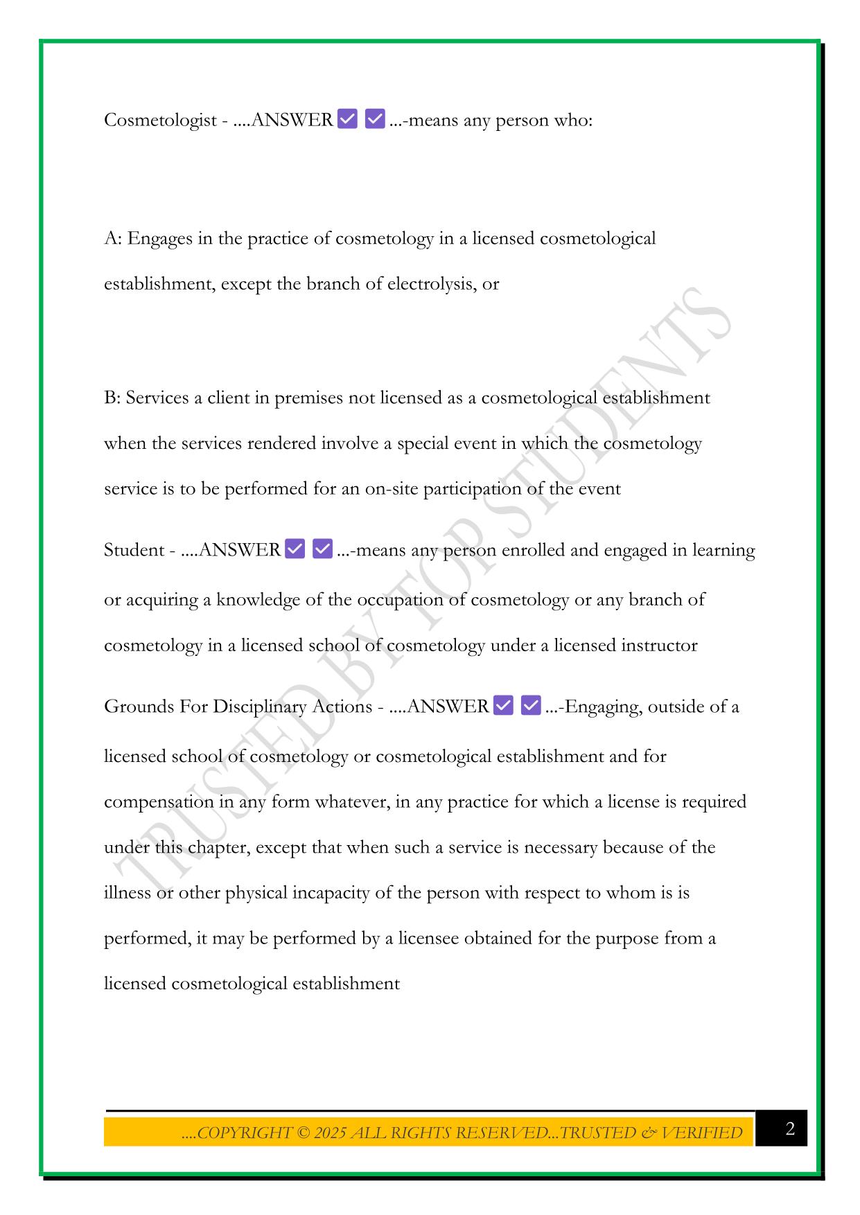 ARKANSAS COSMETOLOGY STATE LAW EXAM 2025 QUESTIONS AND ANSWERS