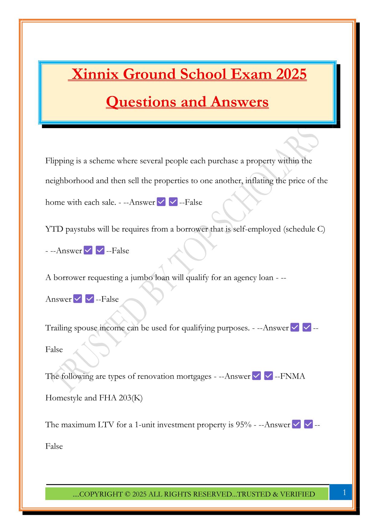 Xinnix Ground School Exam 2025 Questions and Answers
