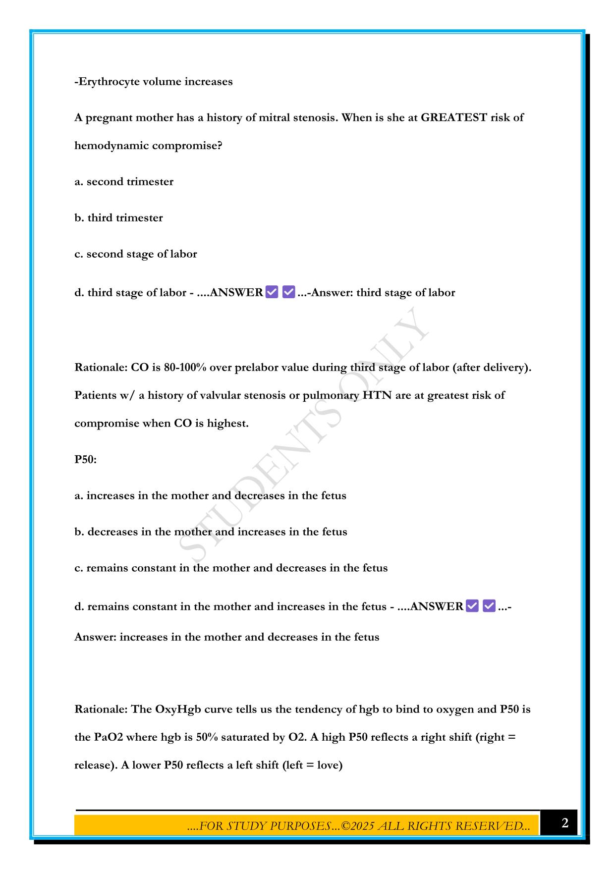 OB ANESTHESIA PRACTICE QUESTIONS 2025 WITH CORRECT ANSWERS