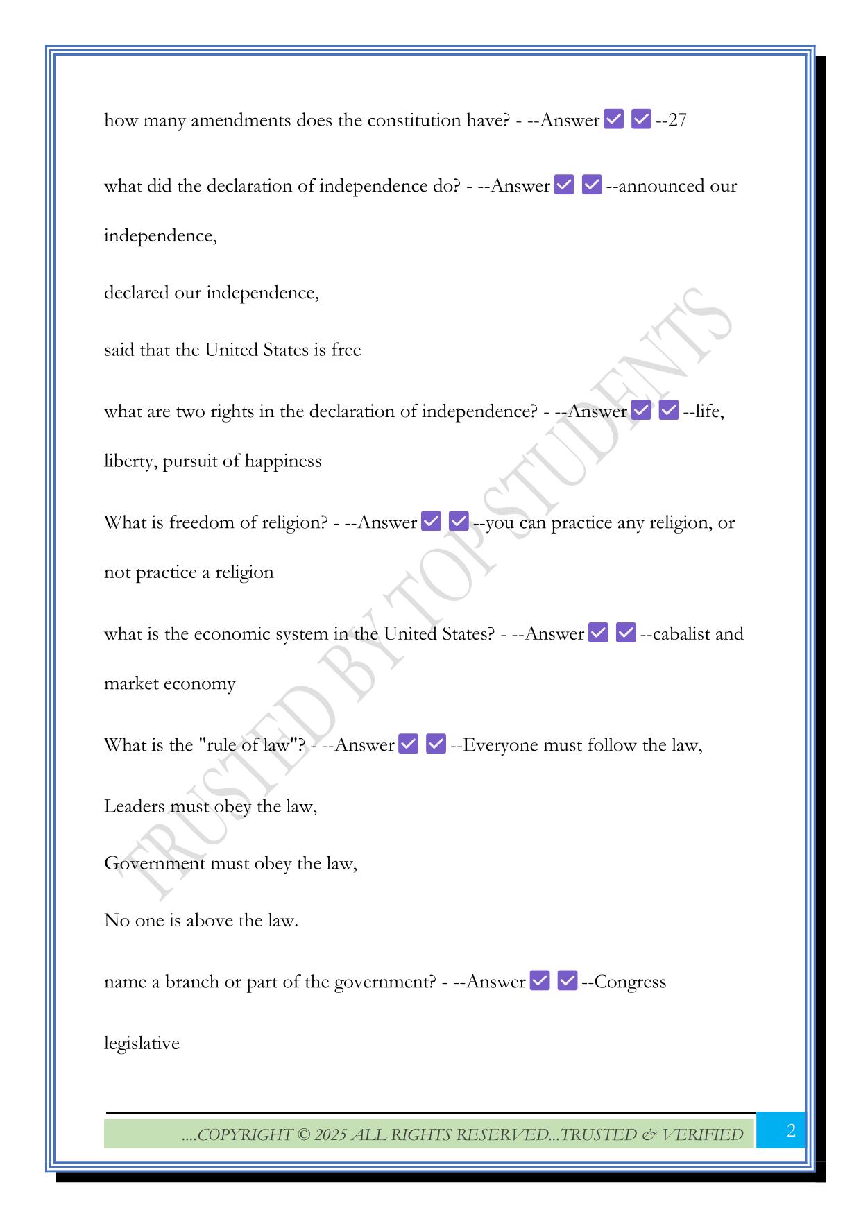 Civic Literacy Test FAU Exam 2025 Questions and Answers