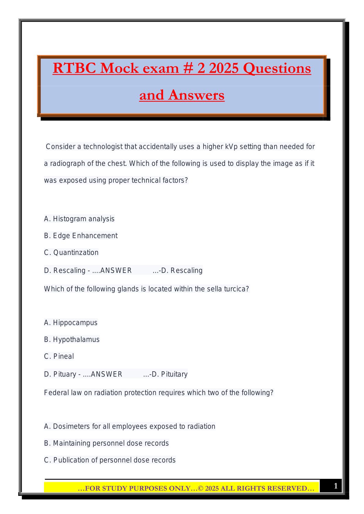 RTBC Mock exam # 2 2025 Questions and Answers