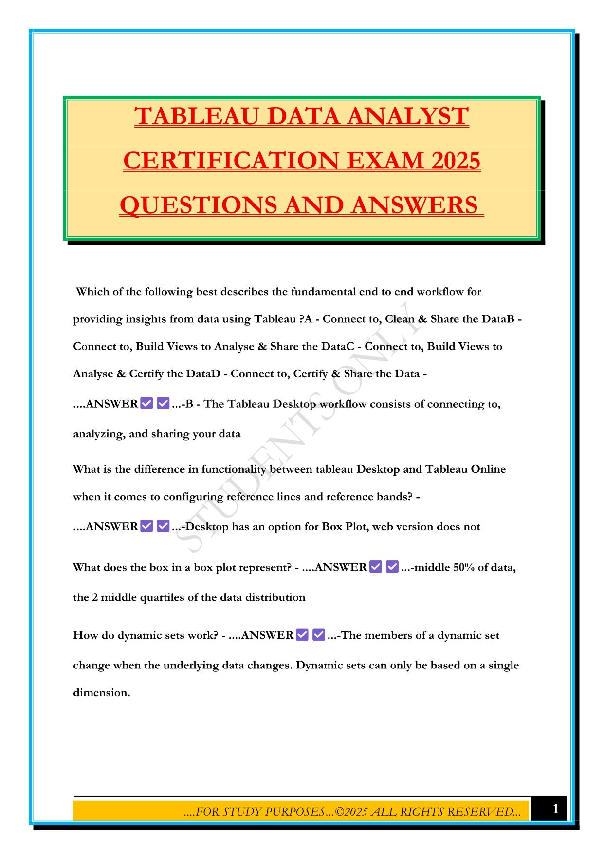 TABLEAU DATA ANALYST CERTIFICATION EXAM 2025 QUESTIONS AND ANSWERS