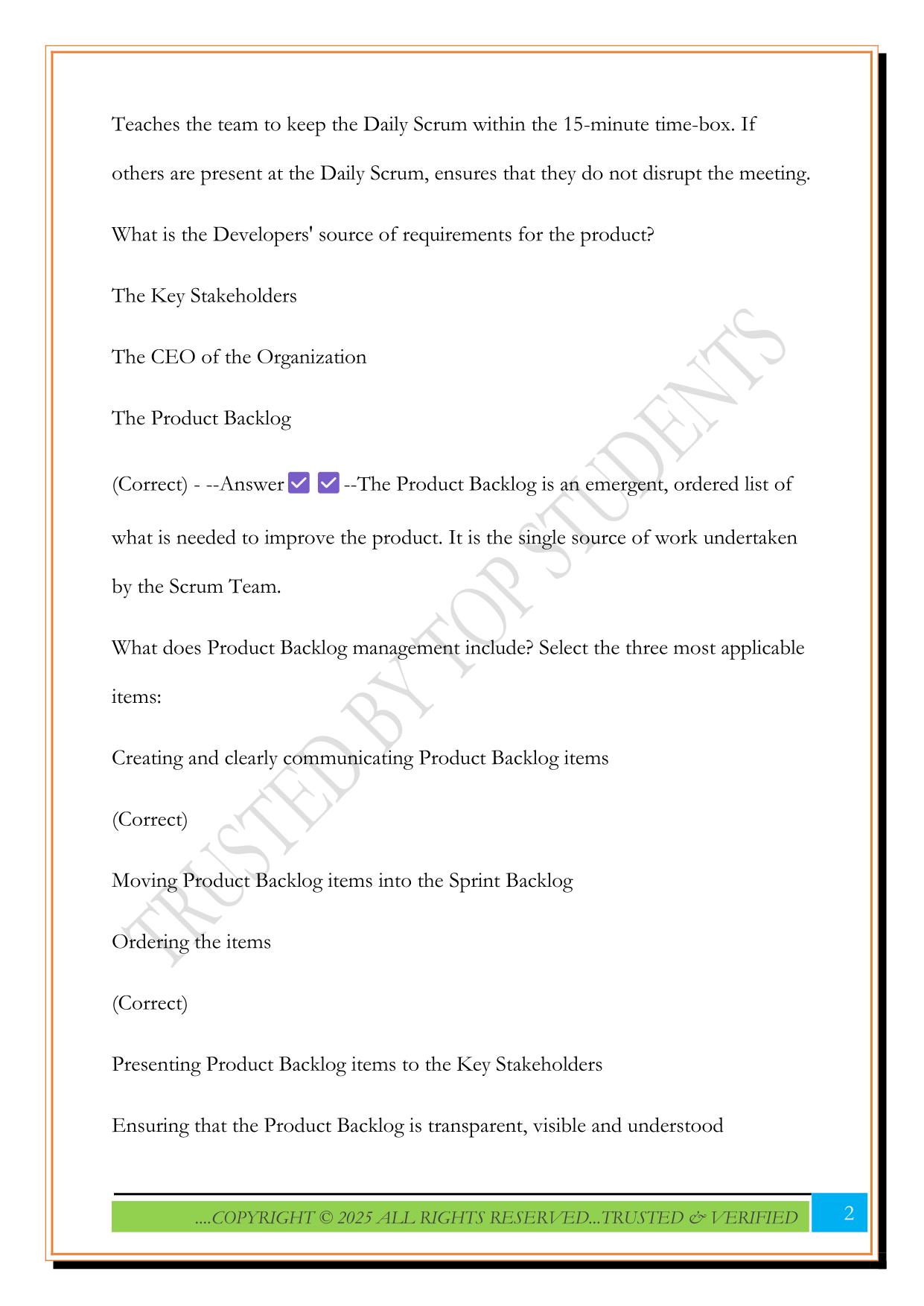 PSPO | Practice Exam 2025 Questions and Answers