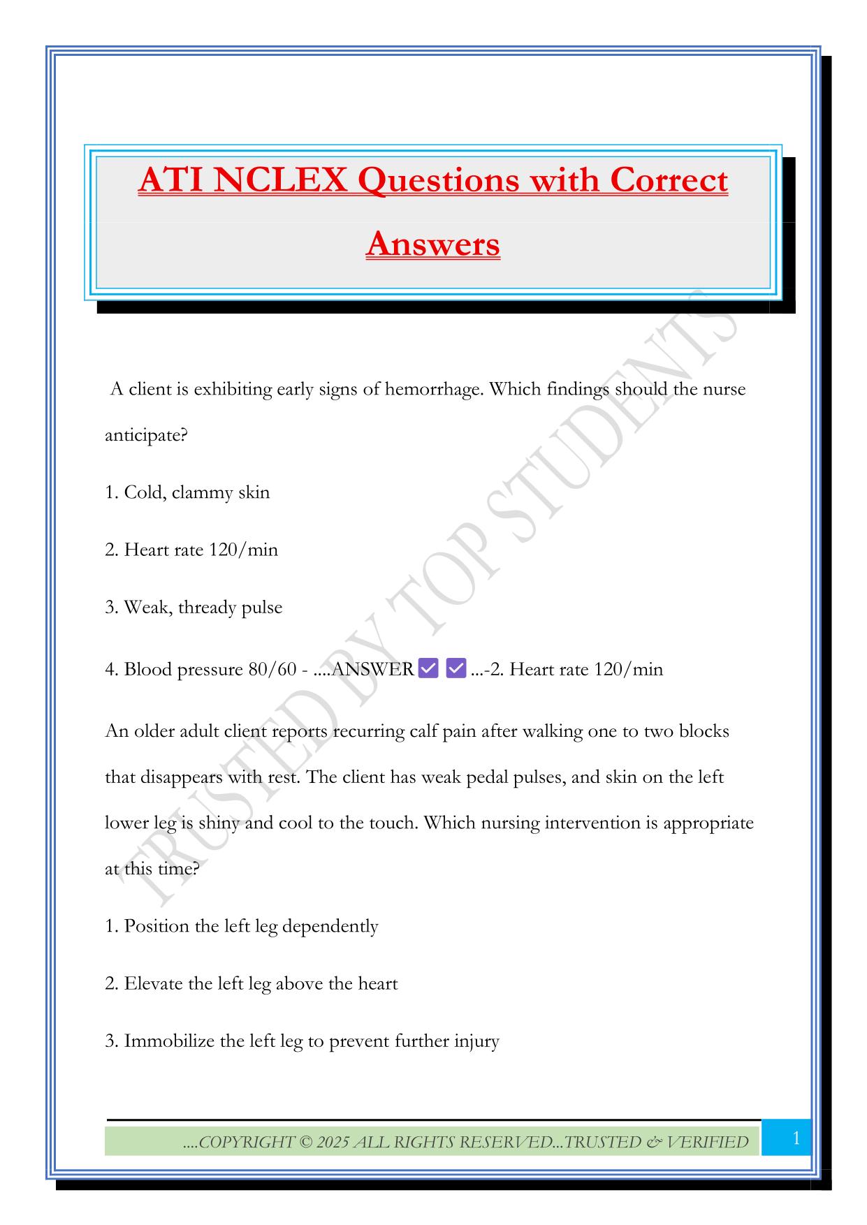 ATI NCLEX Questions with Correct Answers