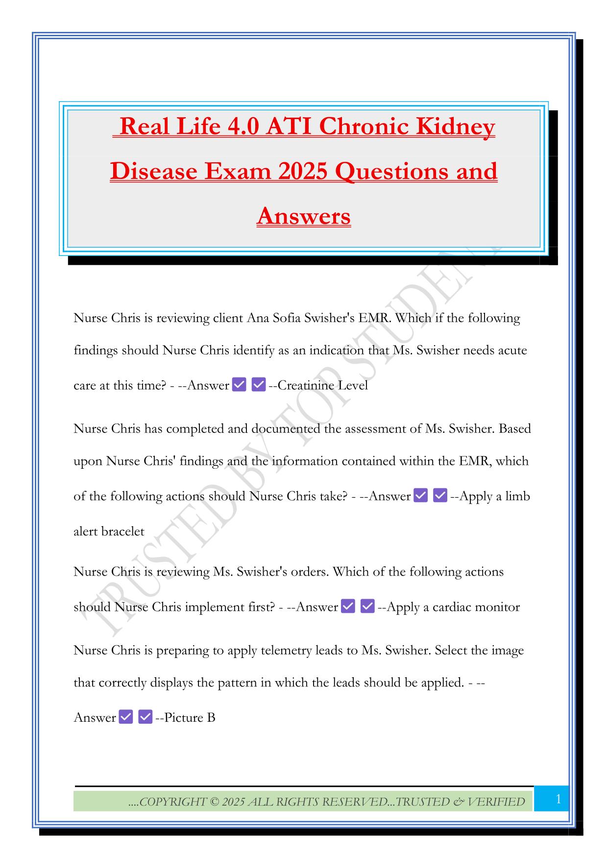Real Life 4.0 ATI Chronic Kidney Disease Exam 2025 Questions and Answers