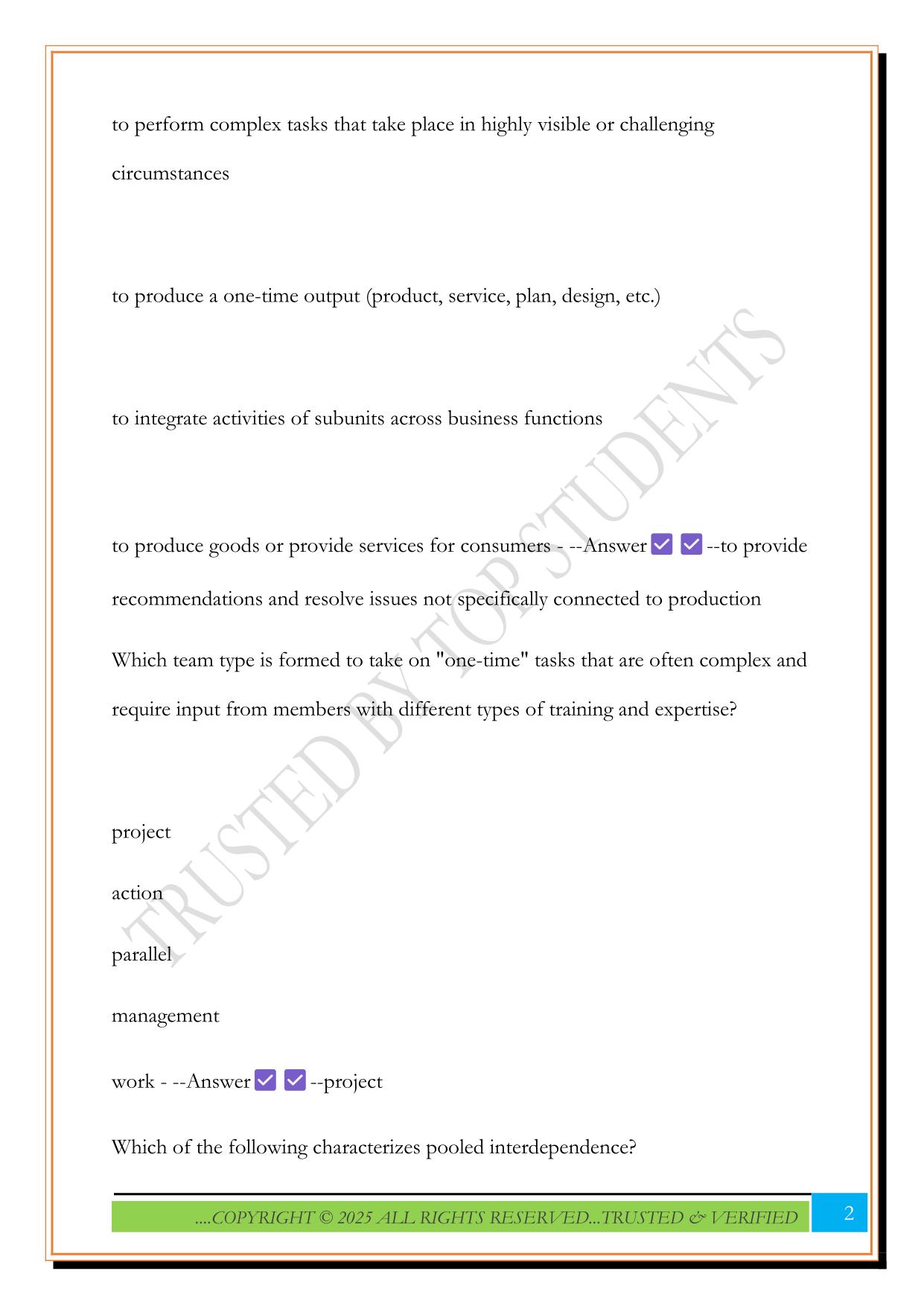 MGMT 311 Midterm Exam 2025 Questions and Answers
