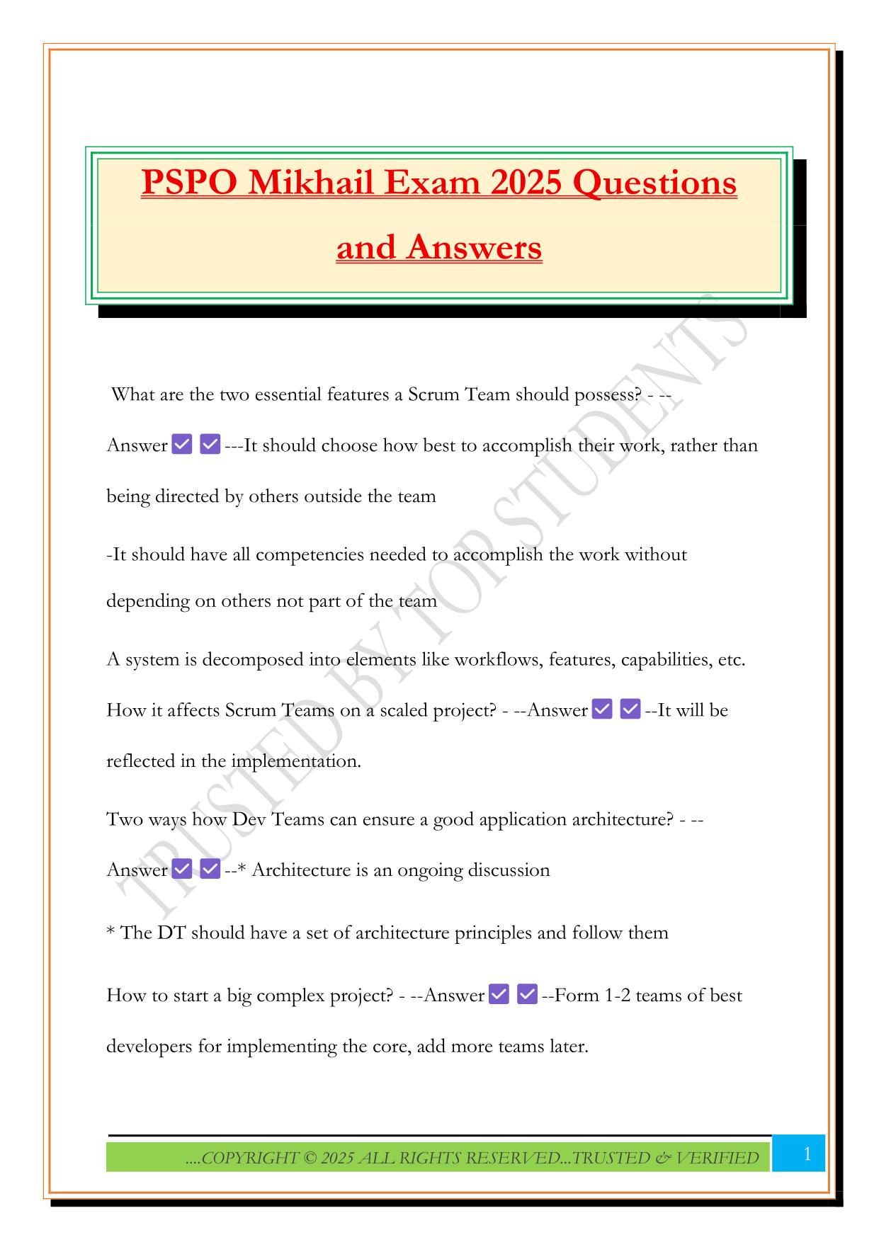 PSPO Mikhail Exam 2025 Questions and Answers