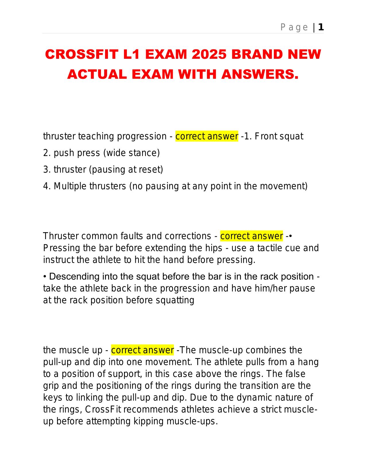 CROSSFIT L1 EXAM 2025 BRAND NEW ACTUAL EXAM WITH ANSWERS.