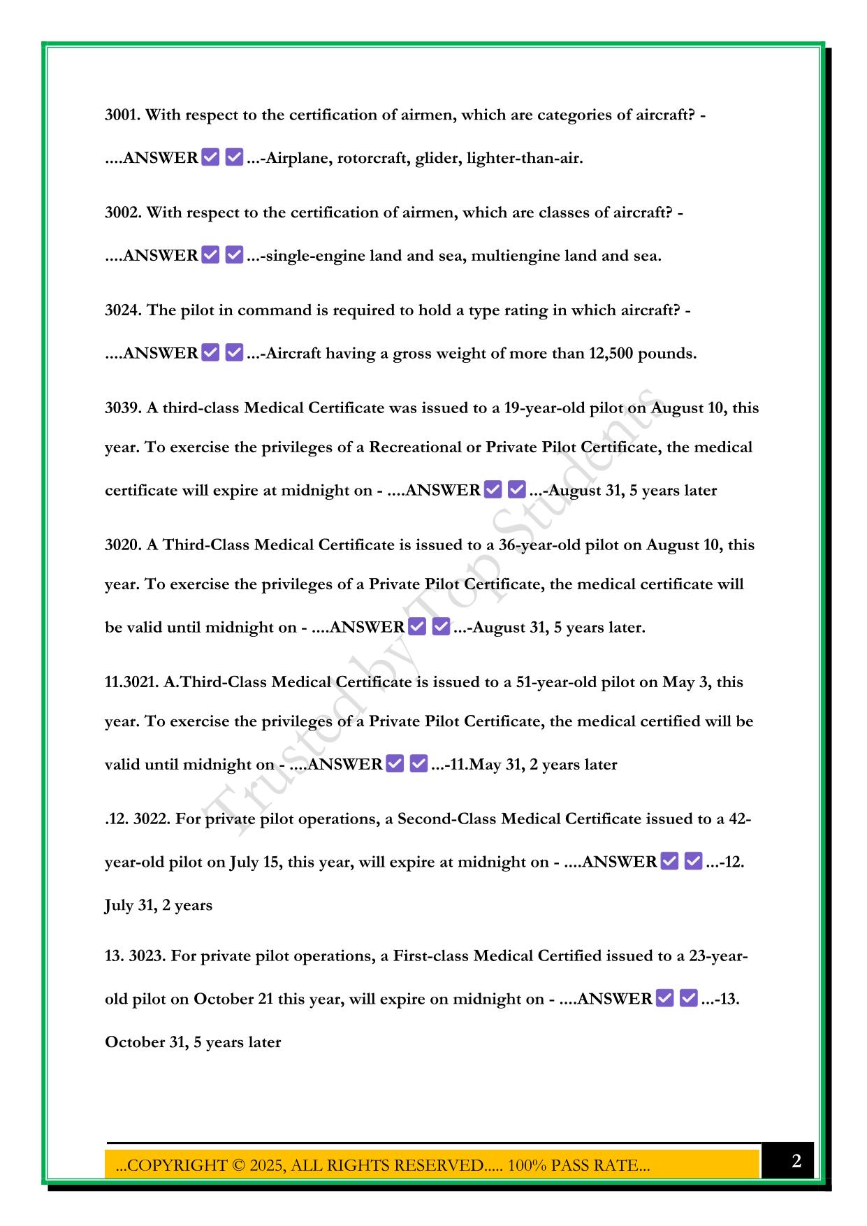 PRIVATE PILOT GROUND SCHOOL EXAM 2 2025 QUESTIONS AND ANSWERS