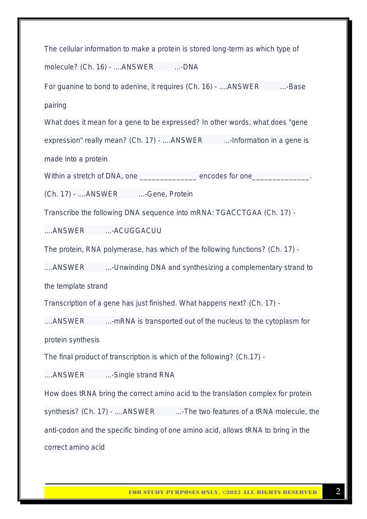 Bio 100 Exam 2 2025 Questions and Answers