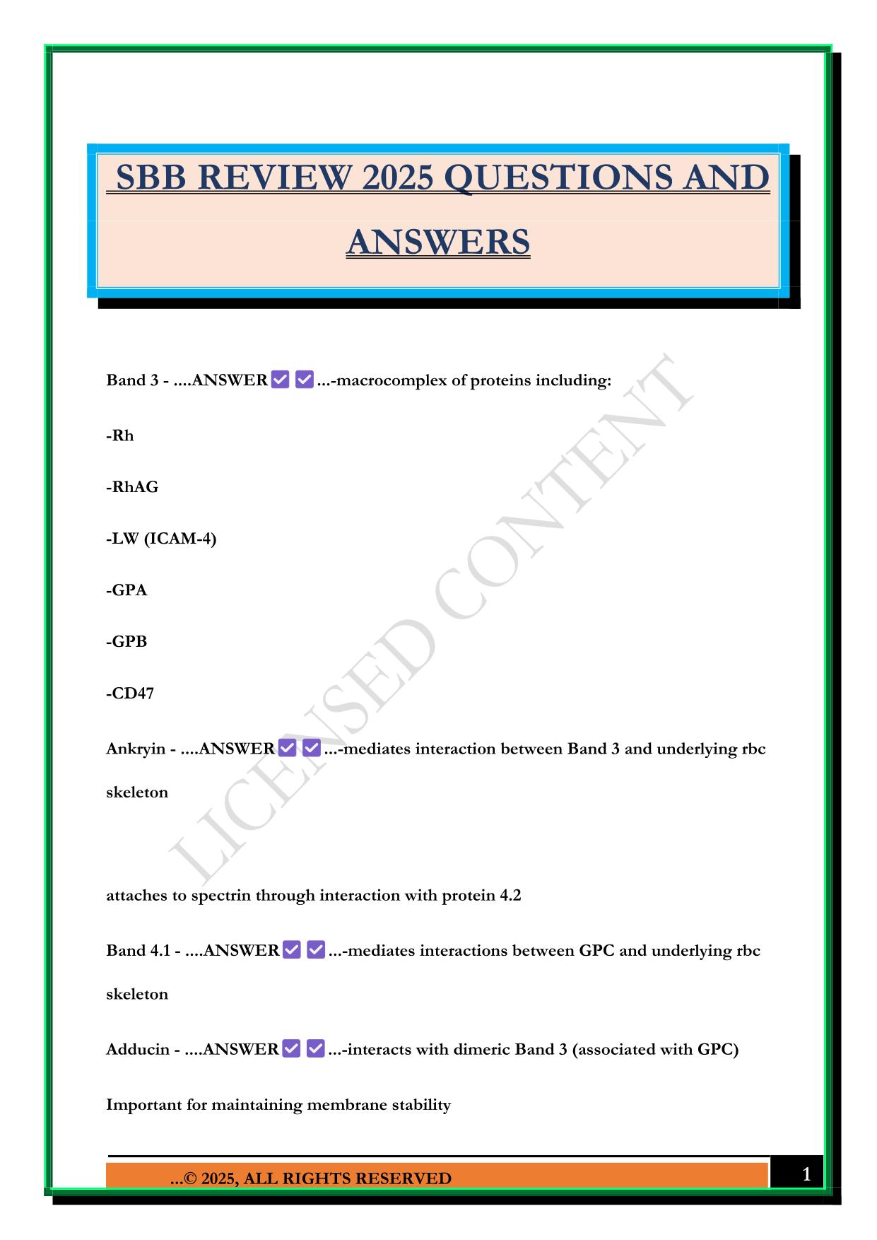 SBB REVIEW 2025 QUESTIONS AND ANSWERS