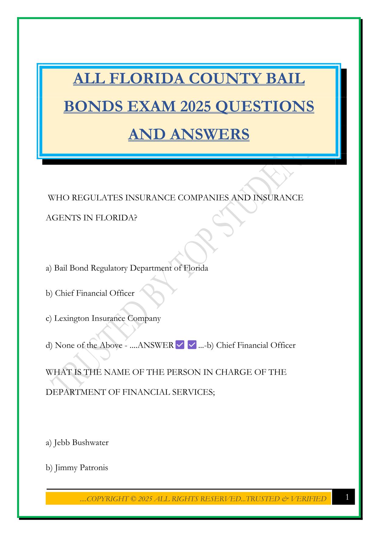 ALL FLORIDA COUNTY BAIL BONDS EXAM 2025 QUESTIONS AND ANSWERS