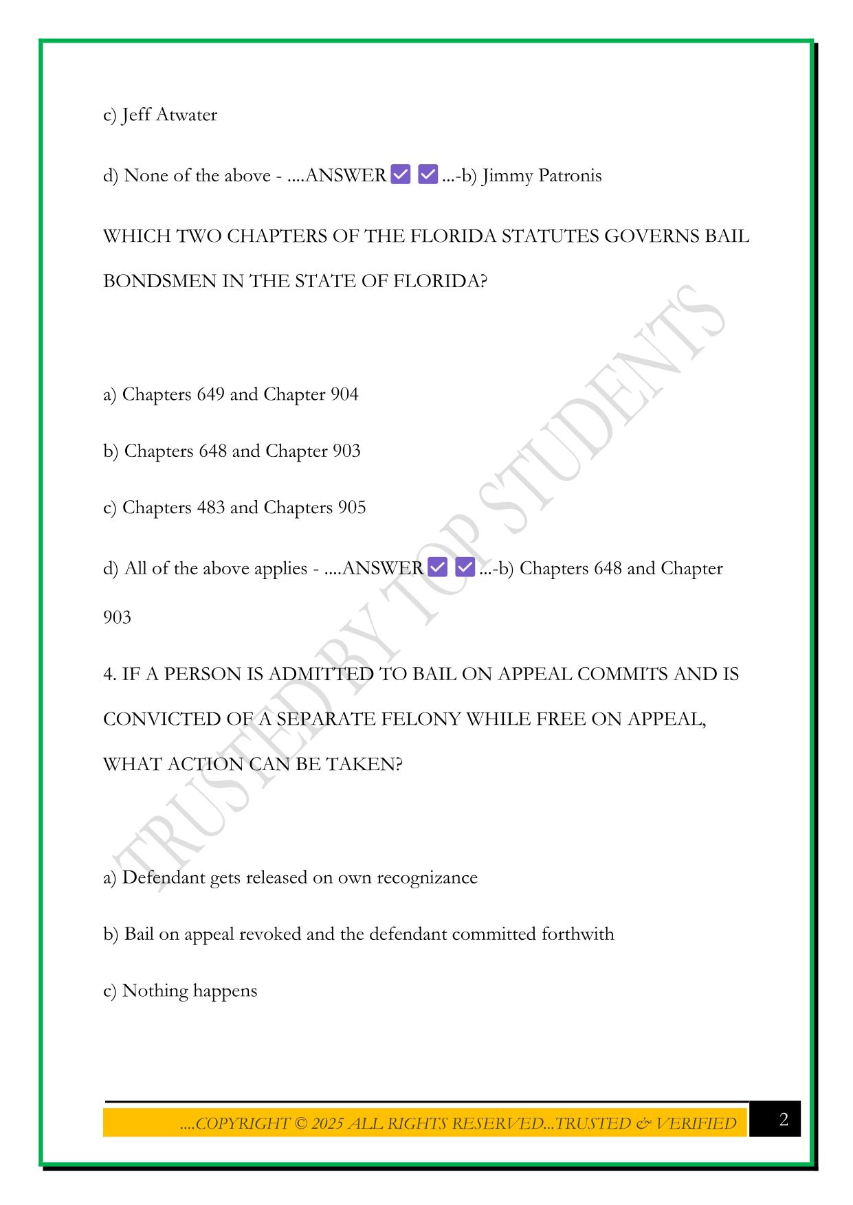 ALL FLORIDA COUNTY BAIL BONDS EXAM 2025 QUESTIONS AND ANSWERS