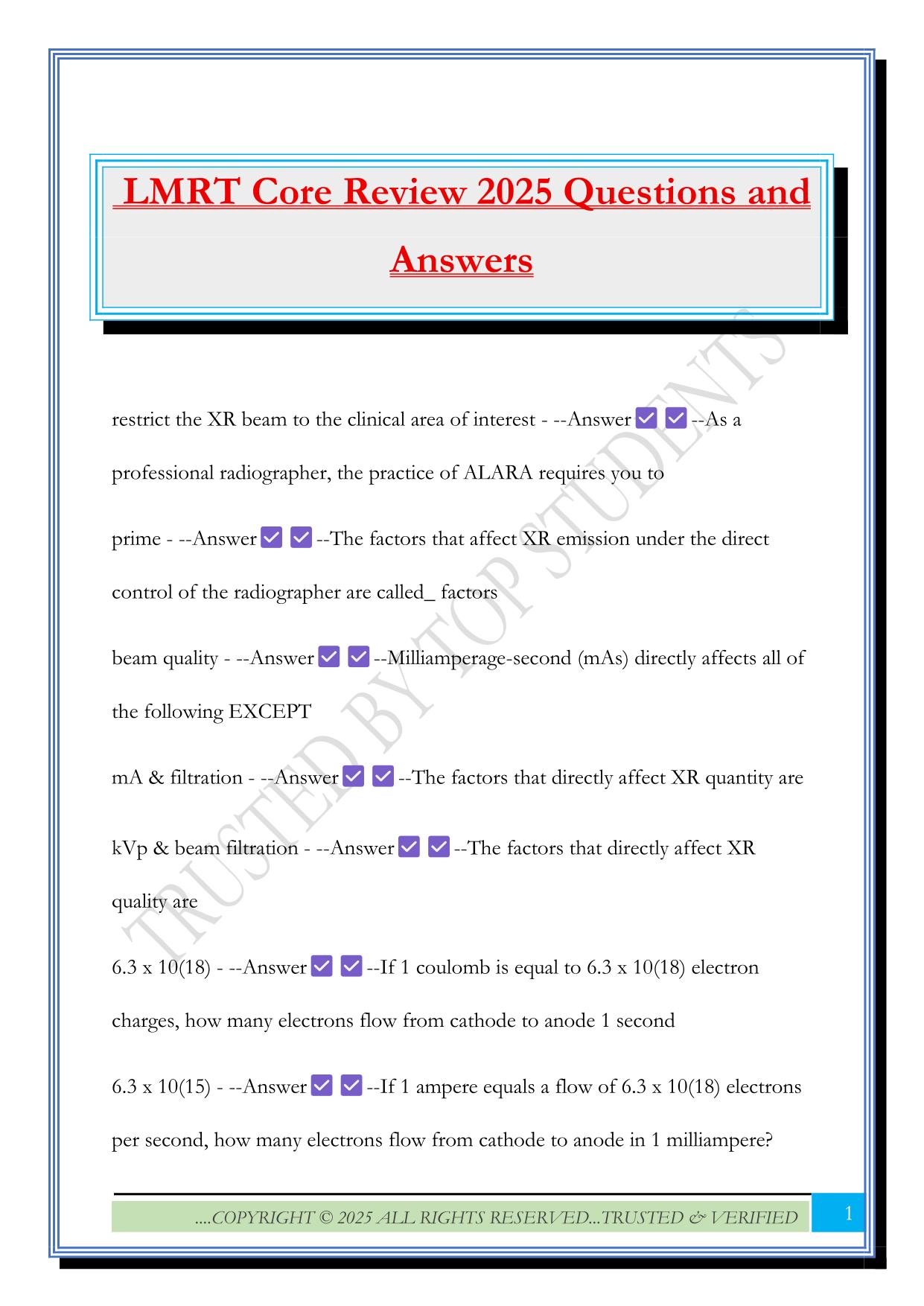 LMRT Core Review 2025 Questions and Answers