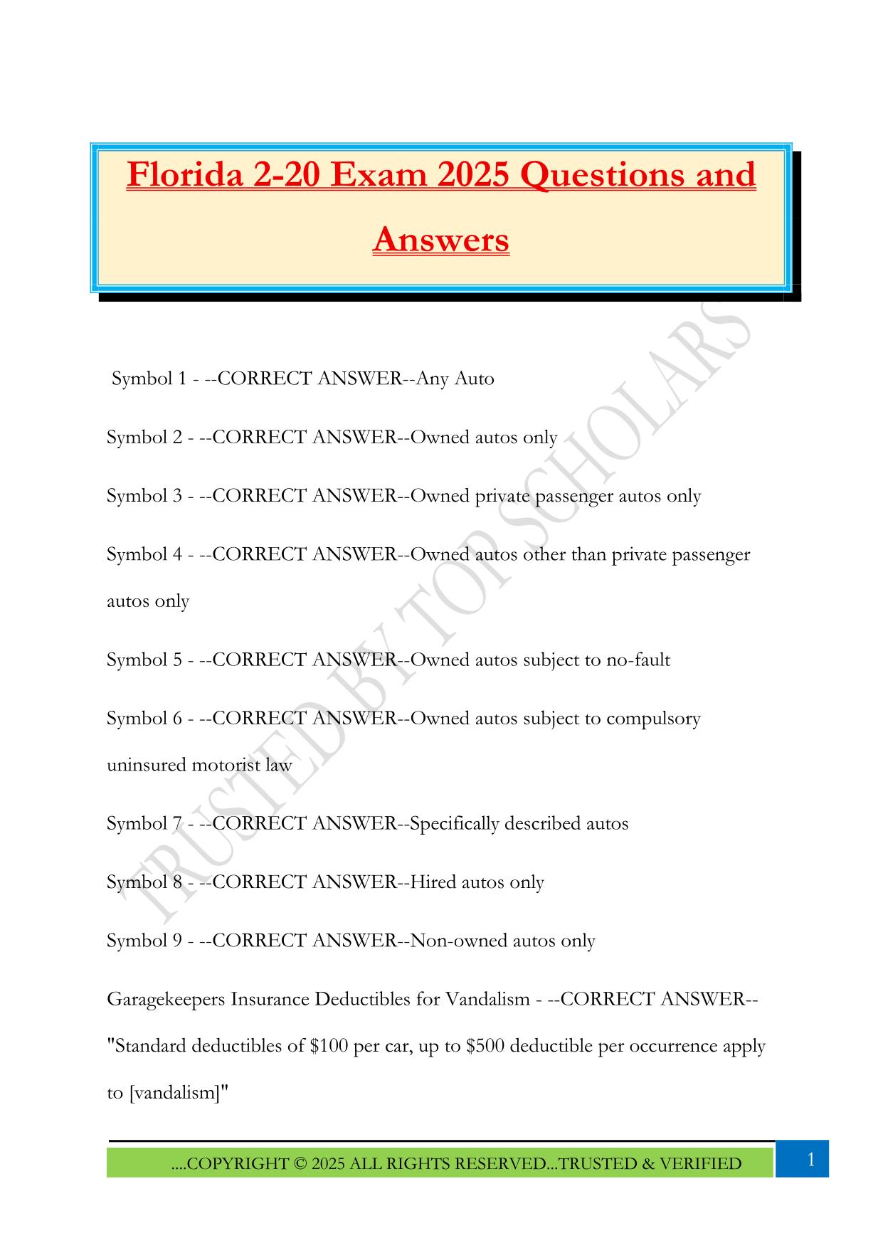 Florida 2-20 Exam 2025 Questions and Answers