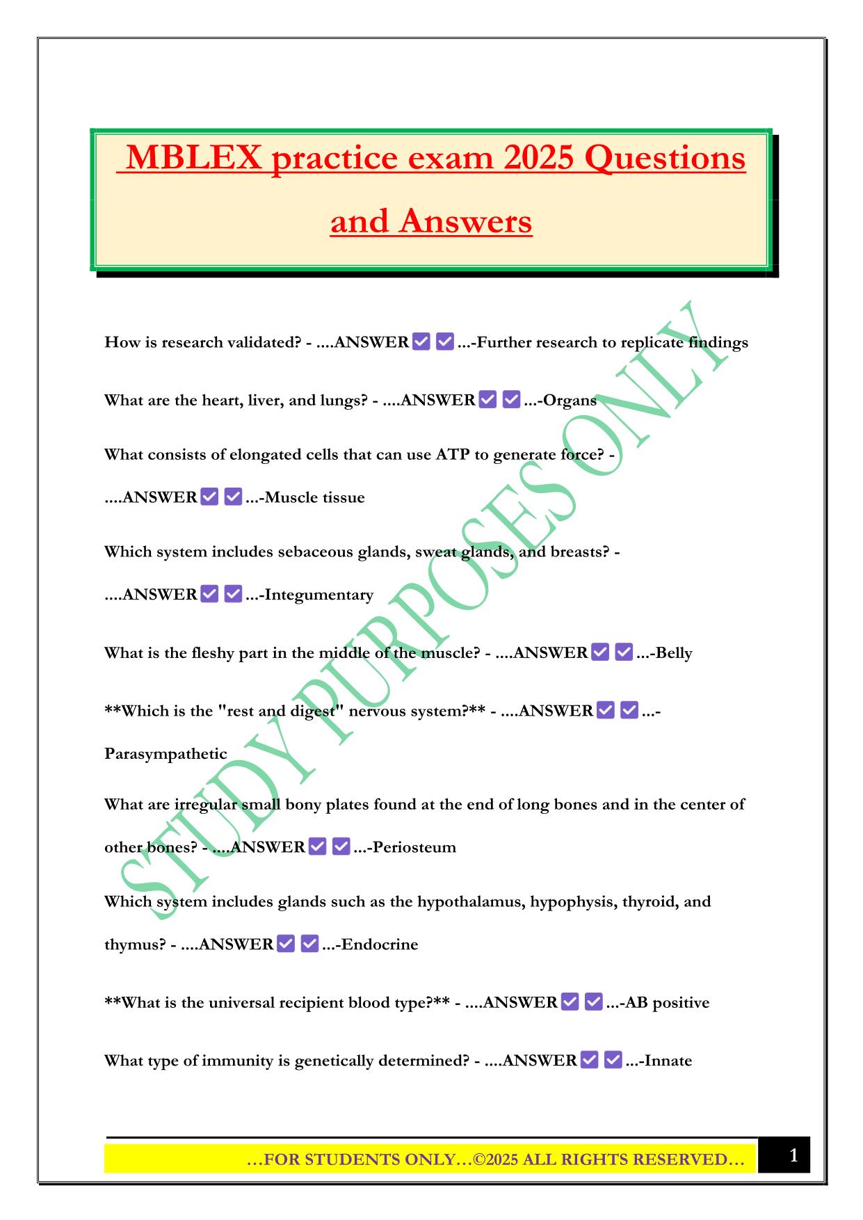 MBLEX practice exam 2025 Questions and Answers