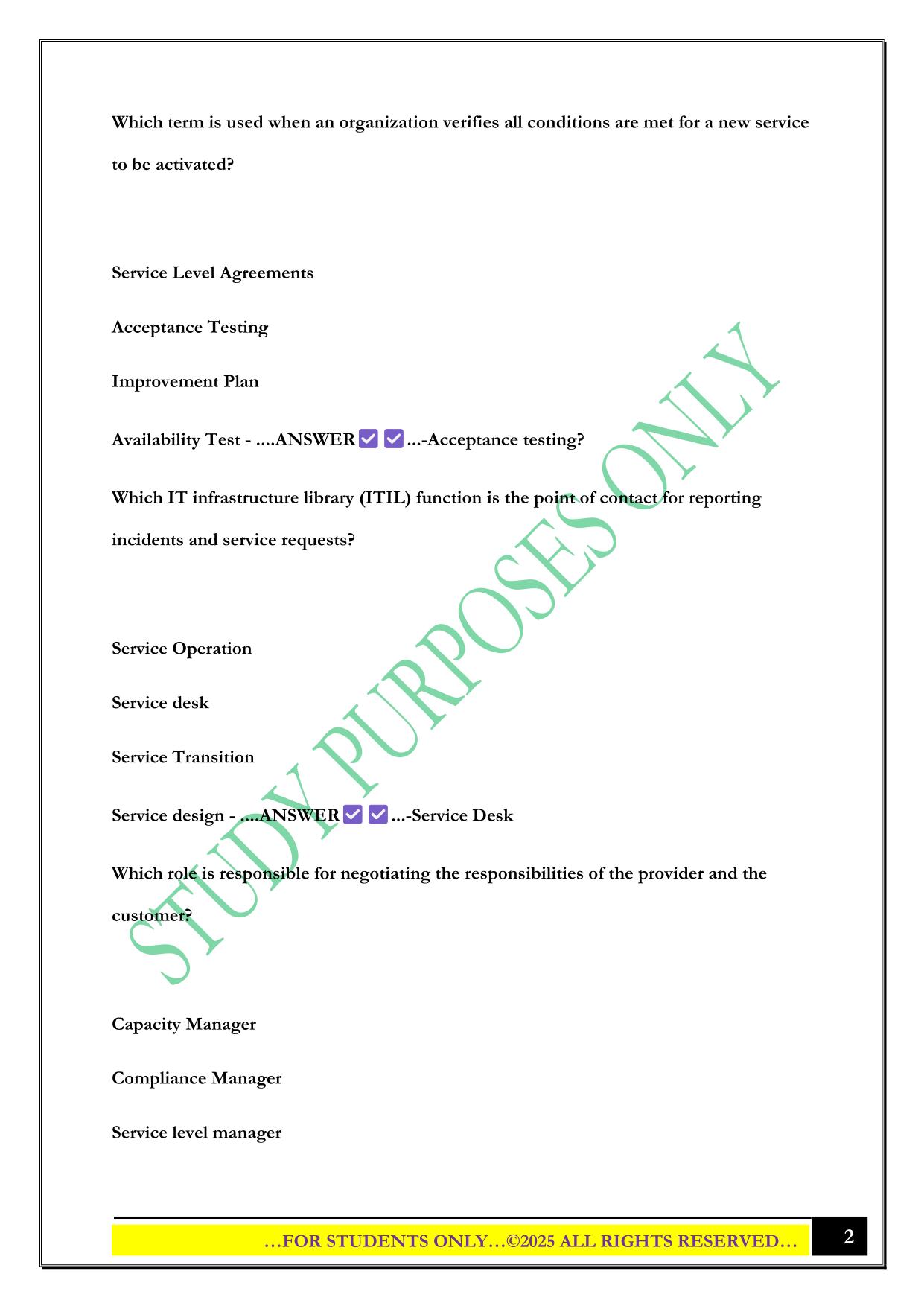 Business of IT applications D336 (ITIL cert prep) 2025 Questions and Answers