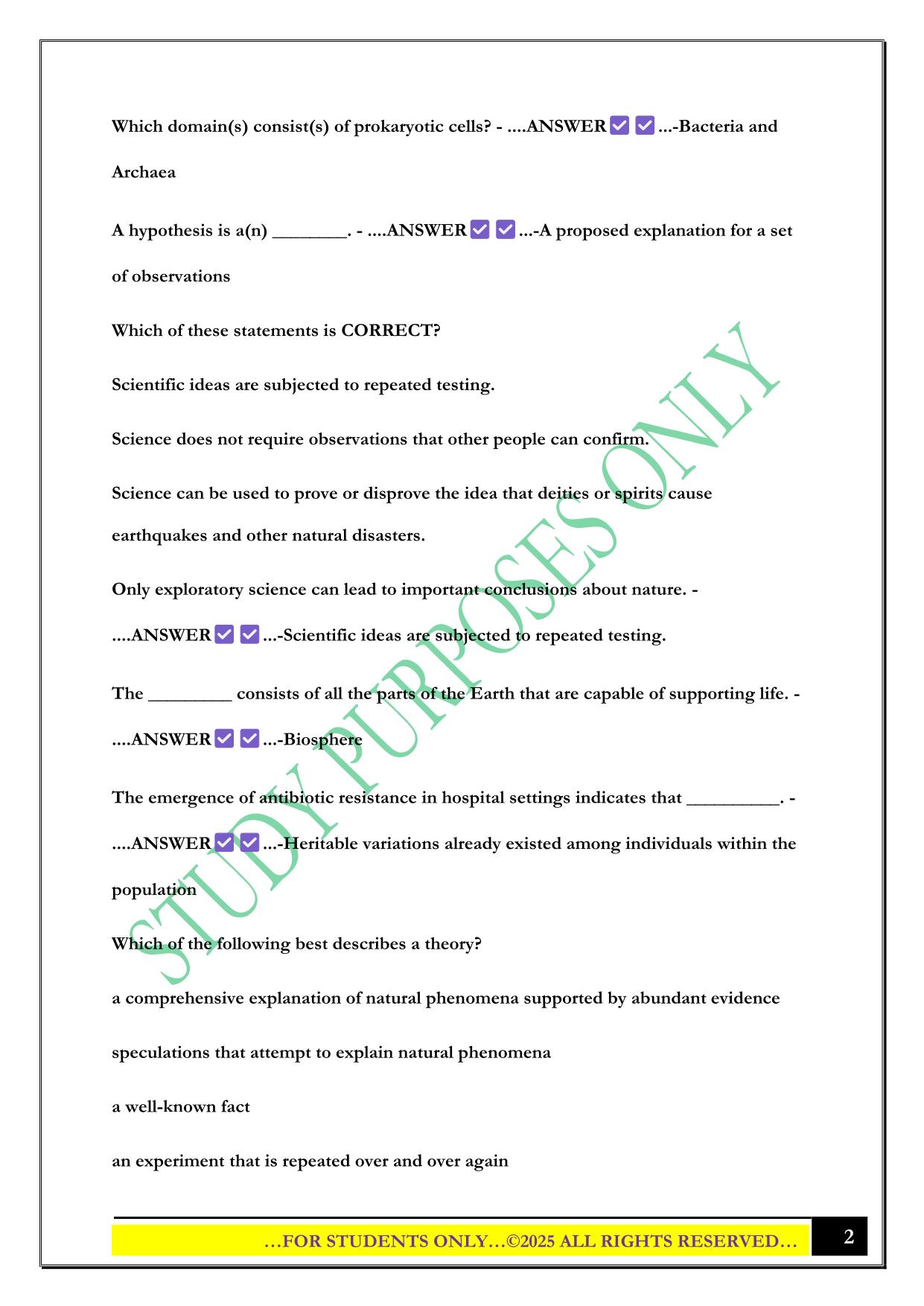 BSC 108 Exam 1 2025 Questions and Answers