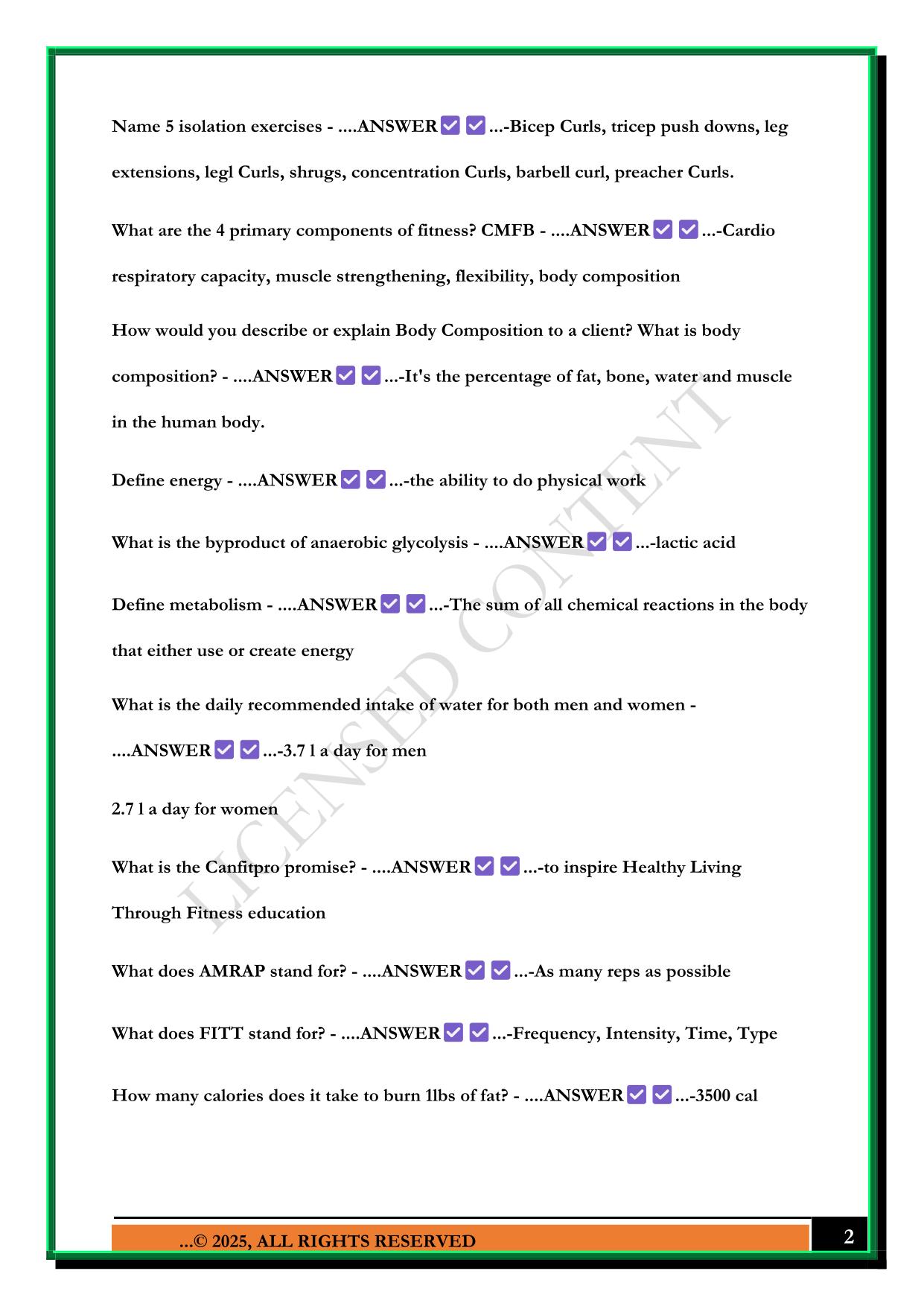 CANFITPRO EXAM PREP – 2025 QUESTIONS AND ANSWERS