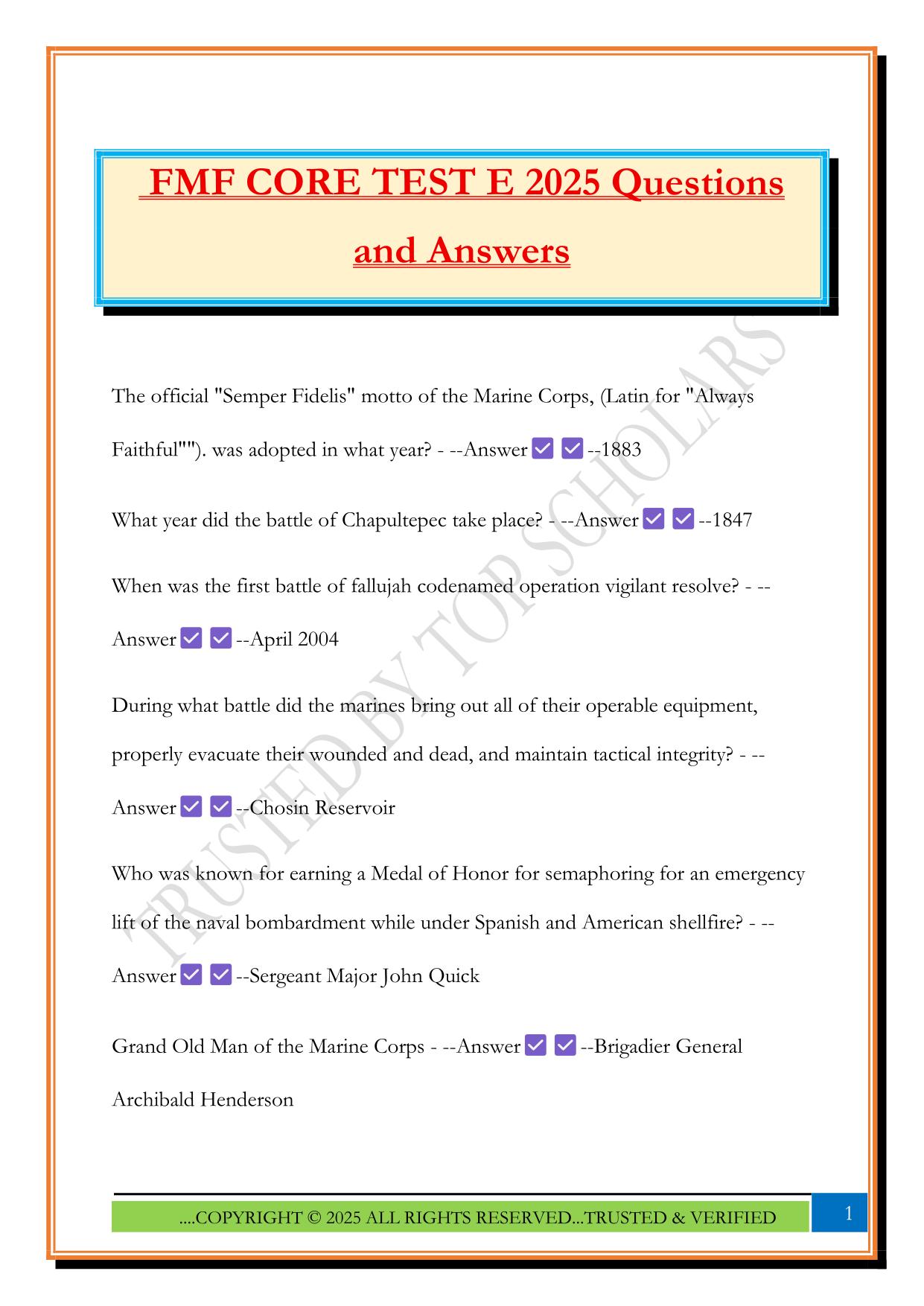 FMF CORE TEST E 2025 Questions and Answers
