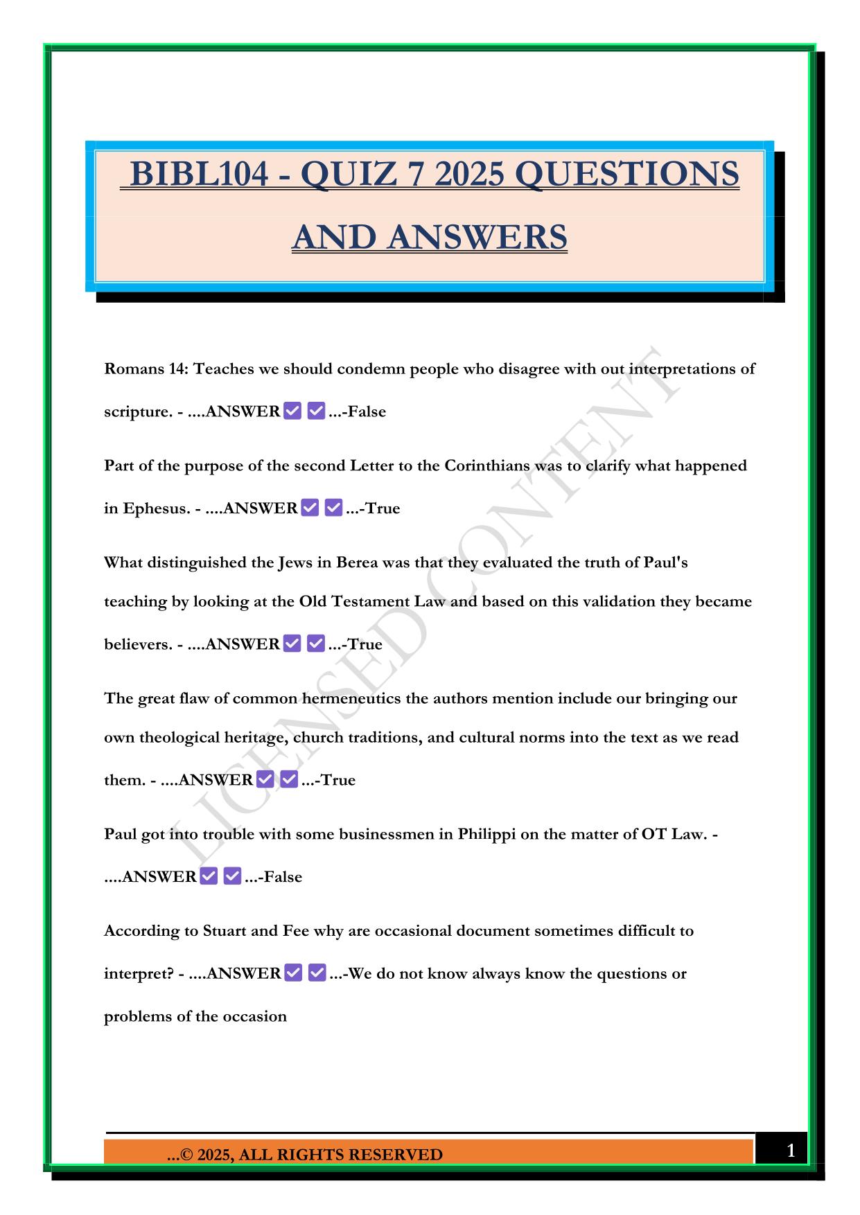 BIBL104 - QUIZ 7 2025 QUESTIONS AND ANSWERS