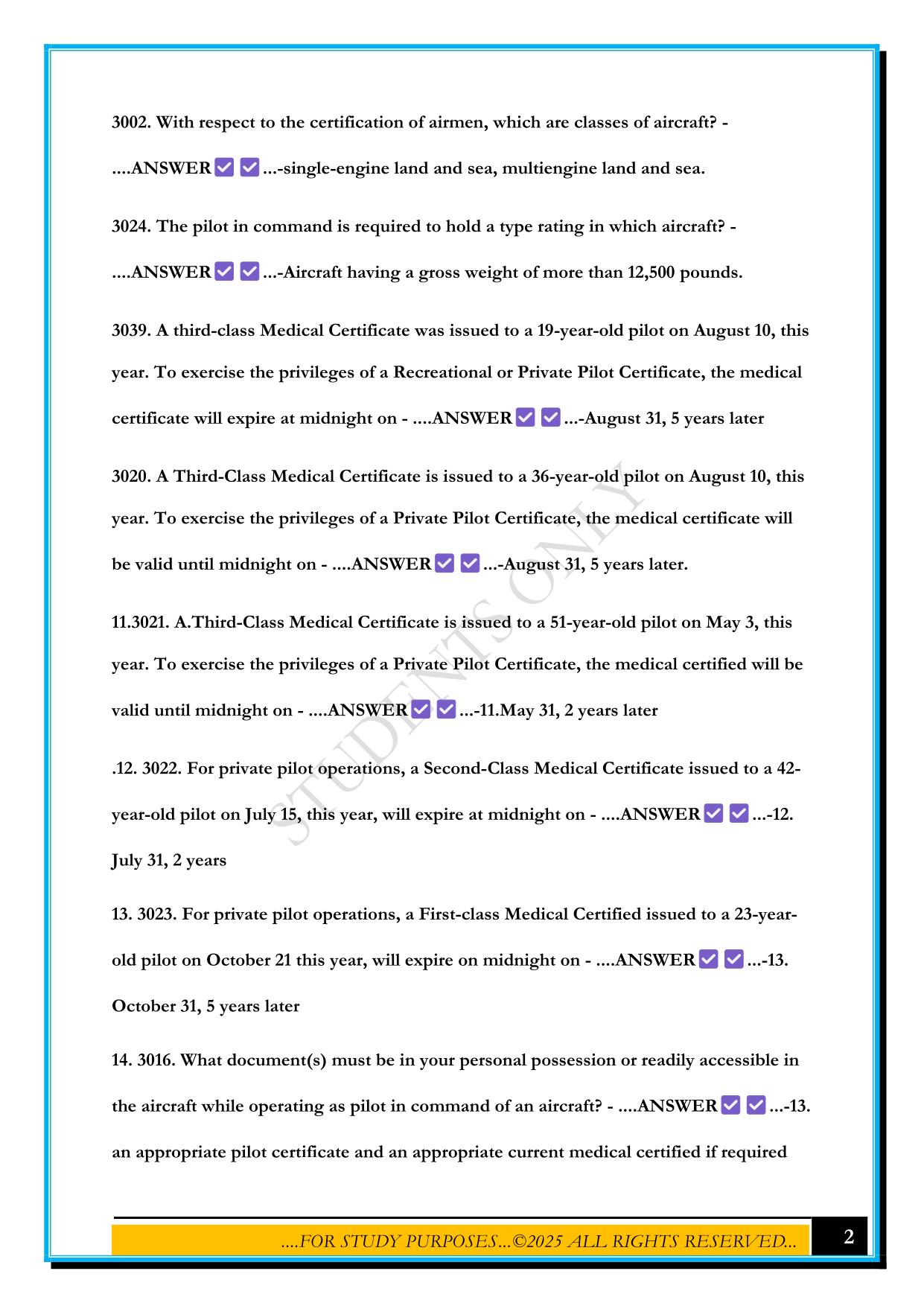 PRIVATE PILOT GROUND SCHOOL EXAM 2 2025 QUESTIONS AND ANSWERS