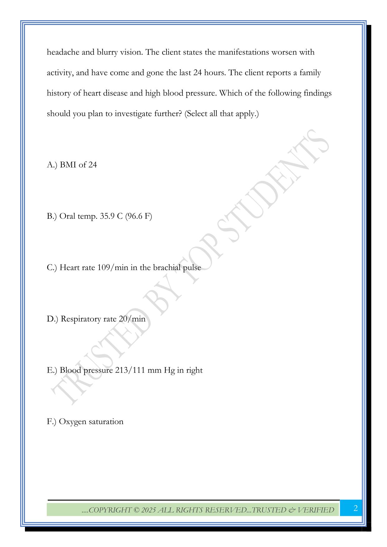 ATI Healthassess head to toe Exam 2025 Questions and Answers