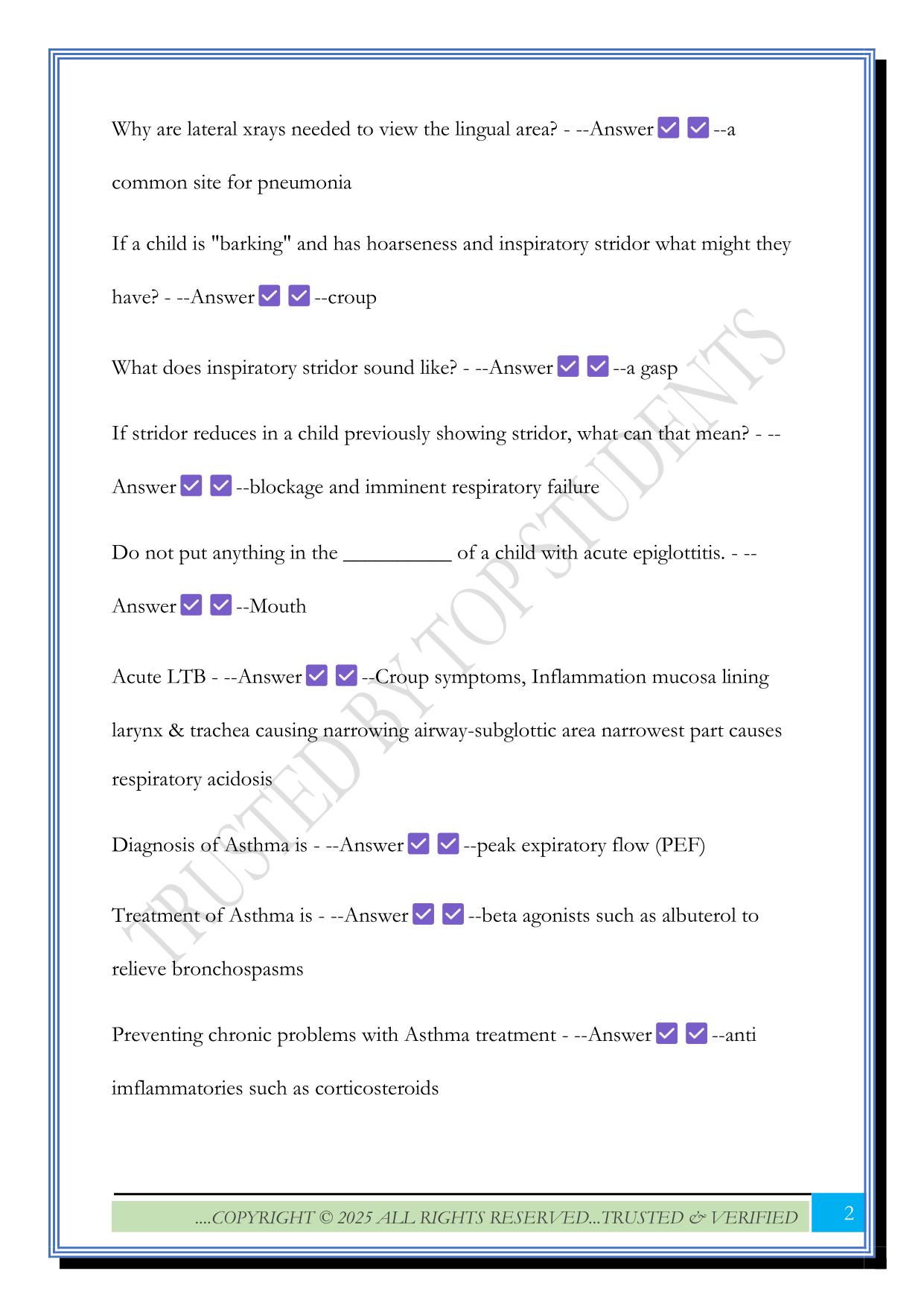 Galen College of Nursing Pediatrics Exam 2 2025 Questions and Answers