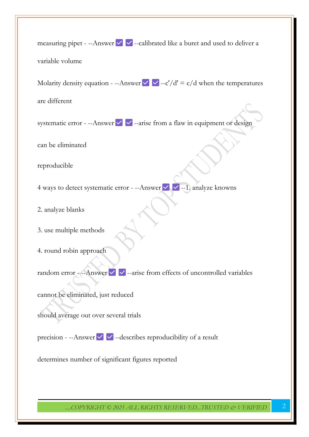 Analytical Chemistry Test 1 2025 Questions and Answers