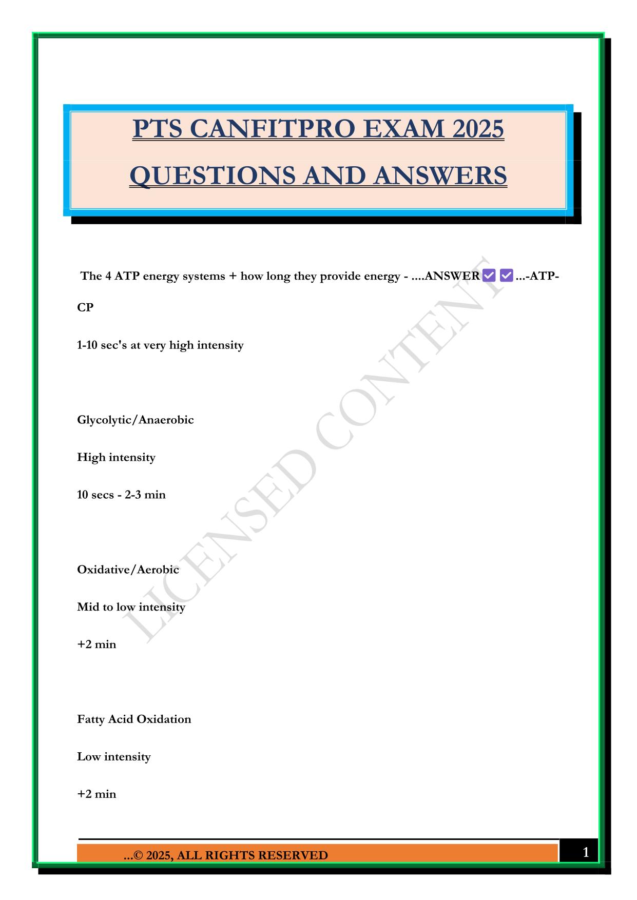 PTS CANFITPRO EXAM 2025 QUESTIONS AND ANSWERS