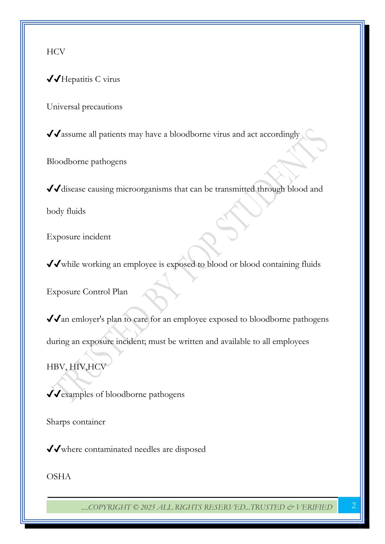 Bloodborne Pathogens Exam 2025 Questions and Answers