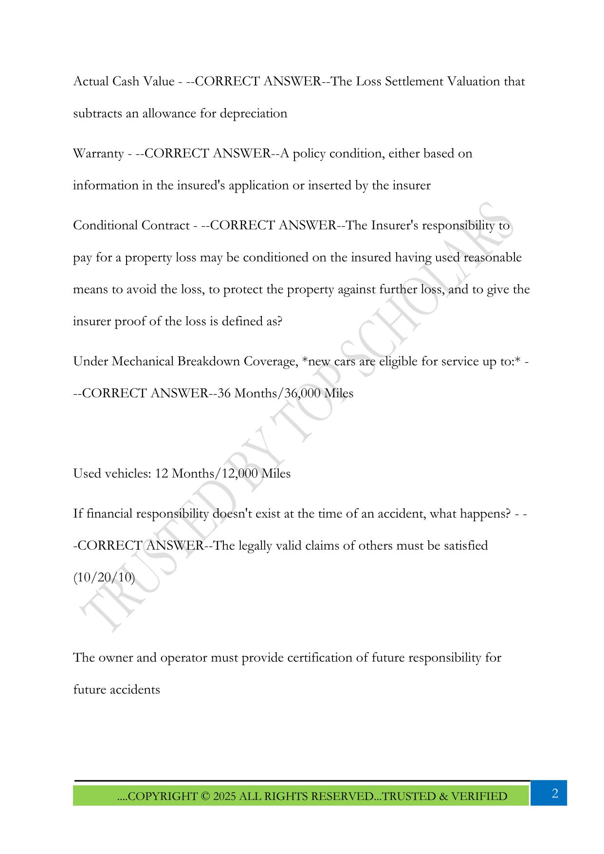 Florida Claims Adjuster Exam 2025 Questions and Answers