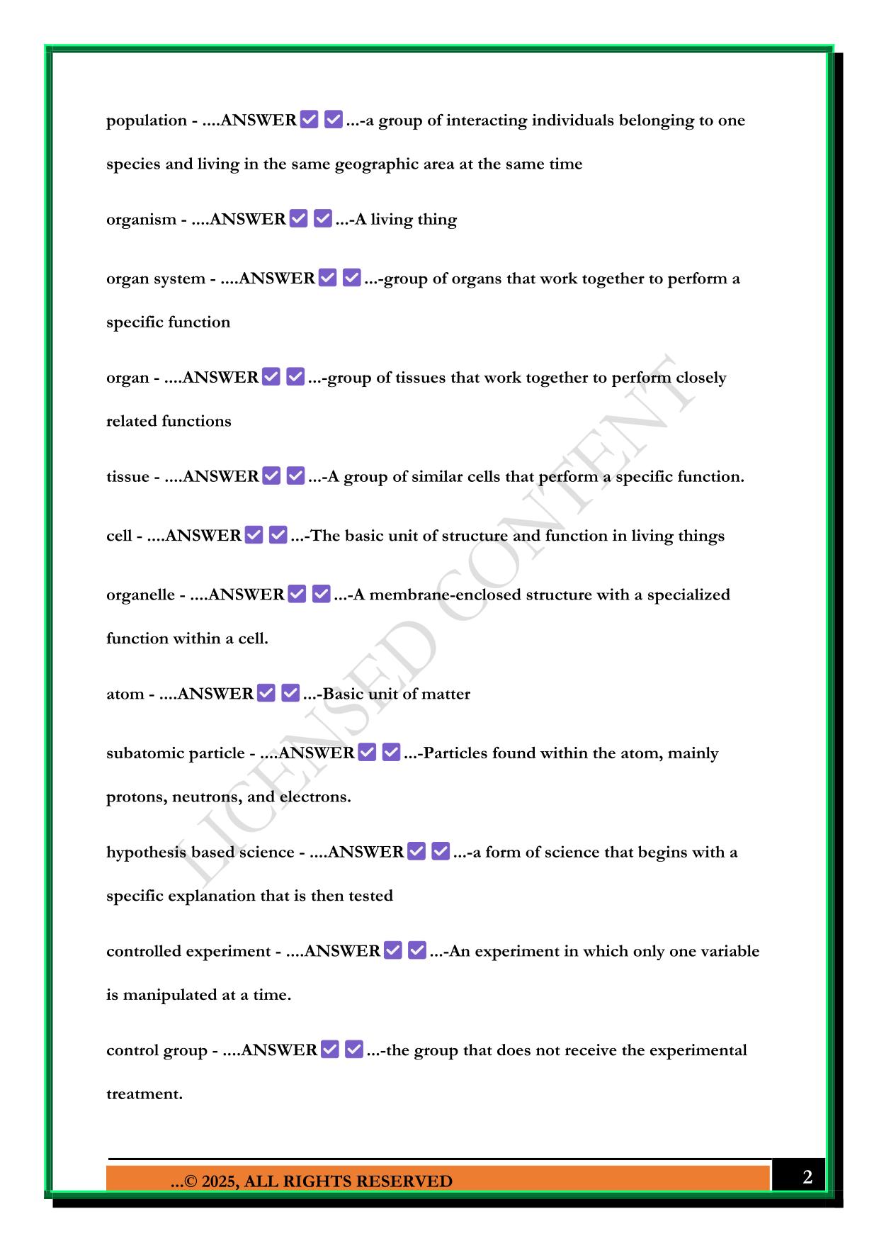 BIOLOGY 100 (CHAPTERS 1-3 EXAM) 2025 QUESTIONS AND ANSWERS