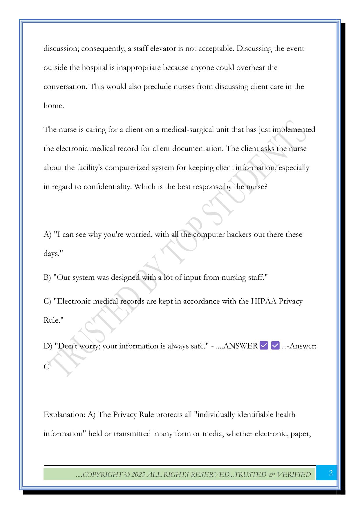 Leadership: HIPAA Exam 2025 Questions and Answers