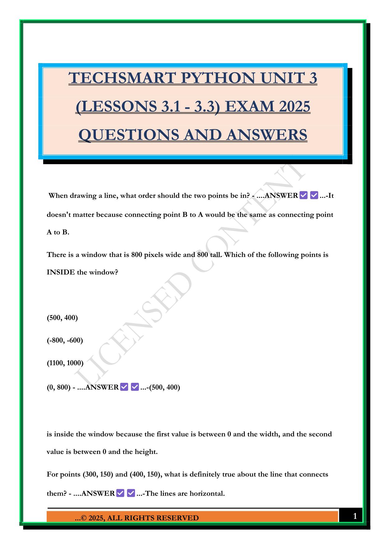 TECHSMART PYTHON Bundled Exams Questions and Answers |100% Pass |Verified and Updated