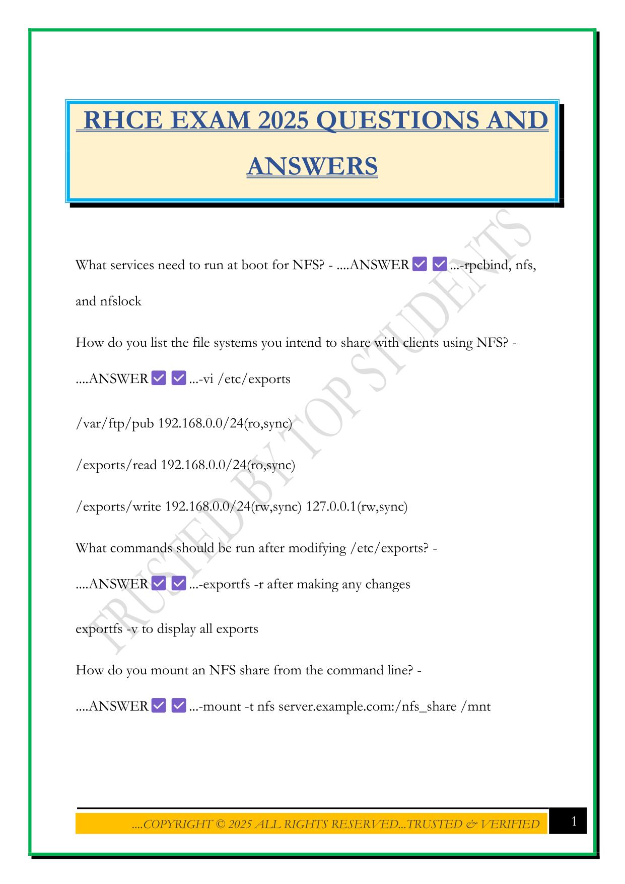 RHCE EXAM 2025 QUESTIONS AND ANSWERS