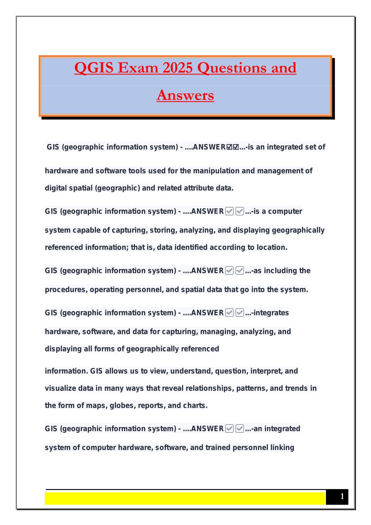 QGIS Exam 2025 Questions and Answers