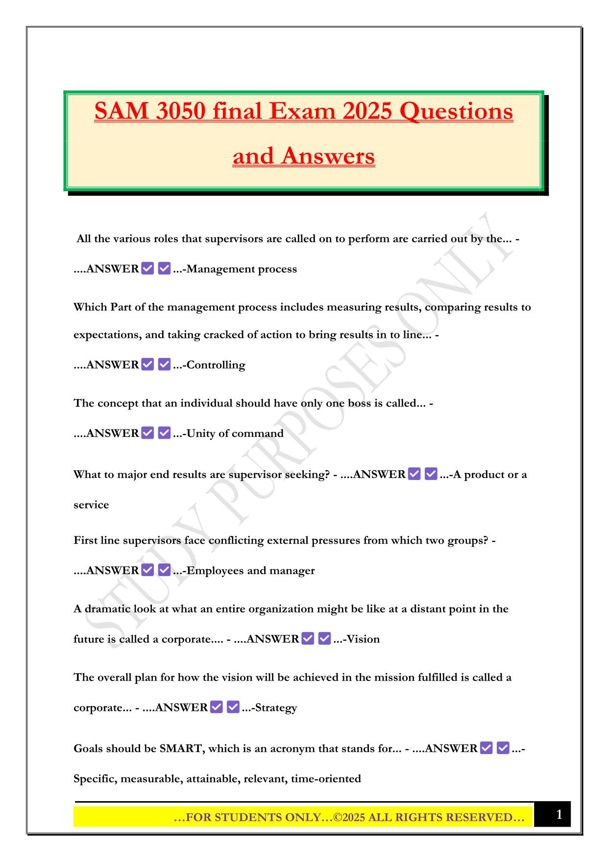 SAM 3050 final Exam 2025 Questions and Answers