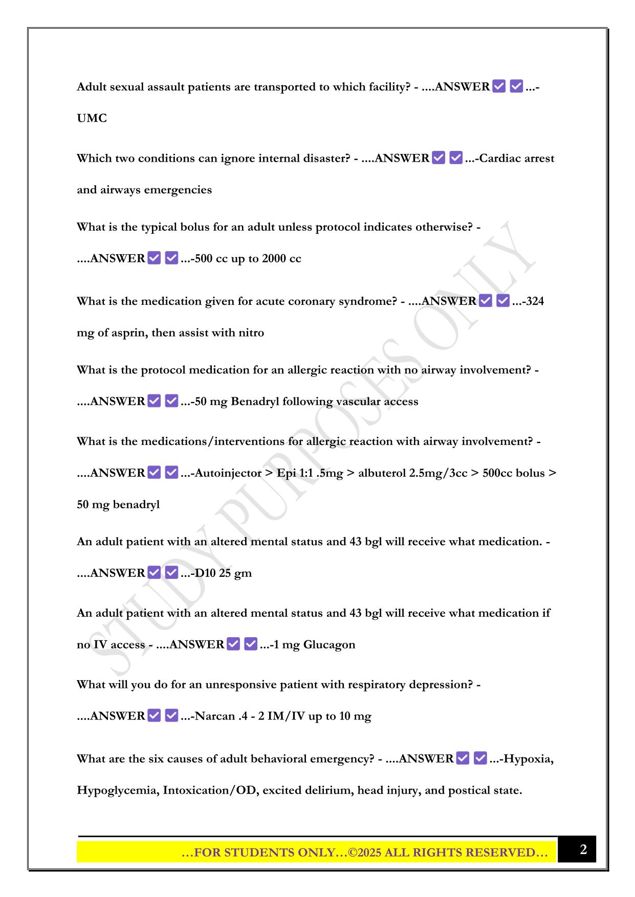 SNHD Protocol Exam Rev 2025 Questions and Answers