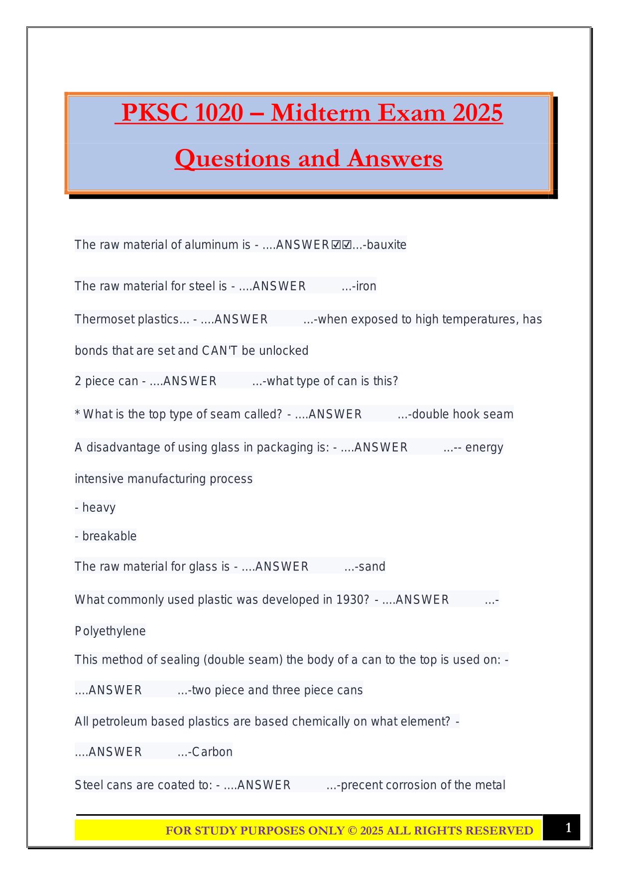 PKSC 1020 Bundled Exams 2025/2026 |Questions and Answers|100% Pass