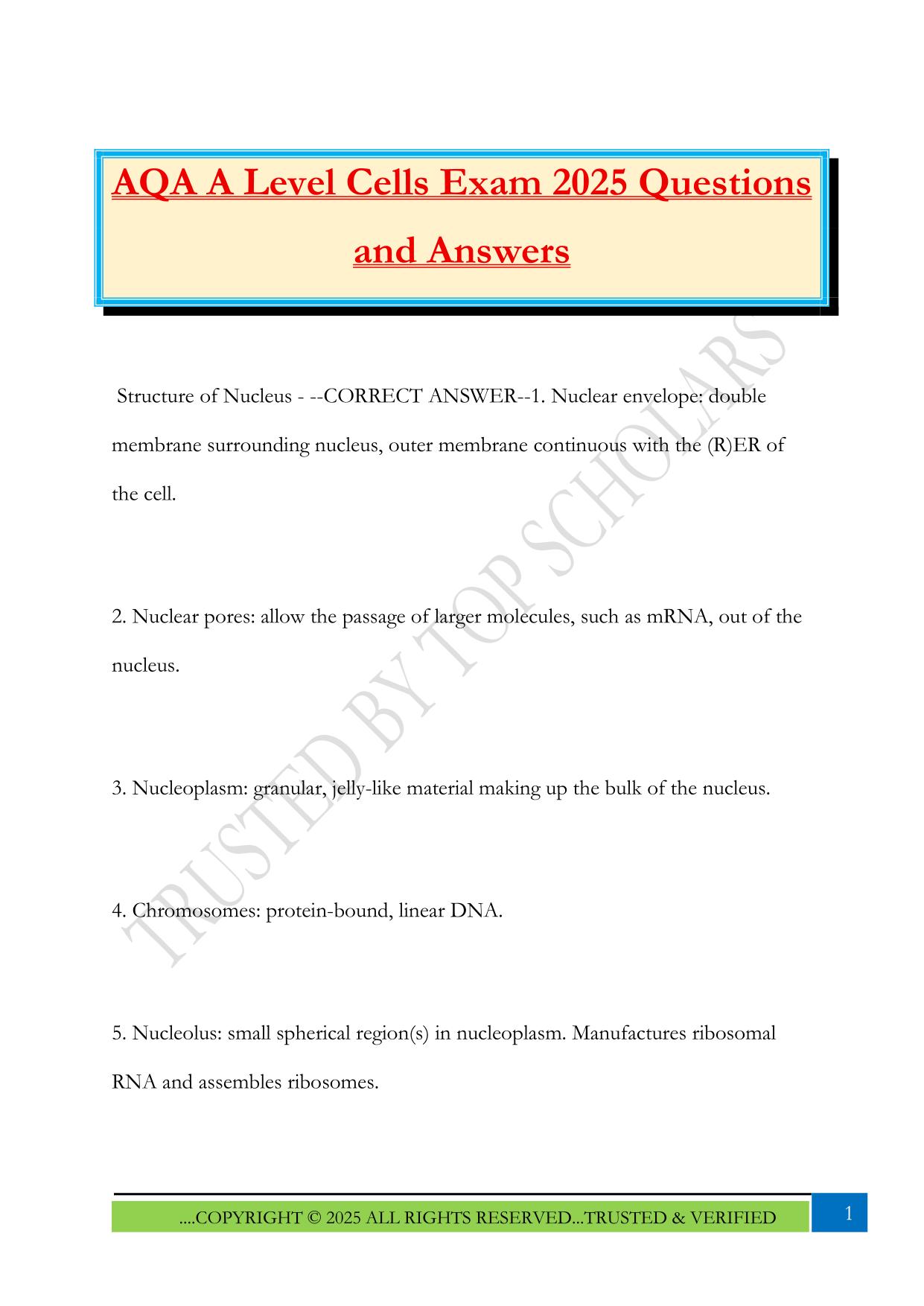 AQA A Level Cells Exam 2025 Questions and Answers