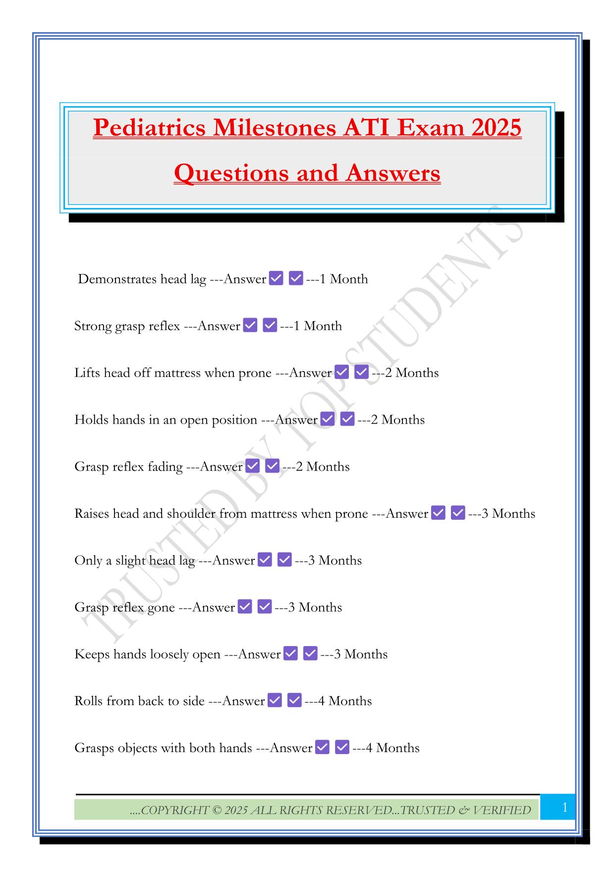 ATI Pediatric Nursing Fall 2025 Bundled Exams Questions and Answers |100% Pass |Verified and Updated