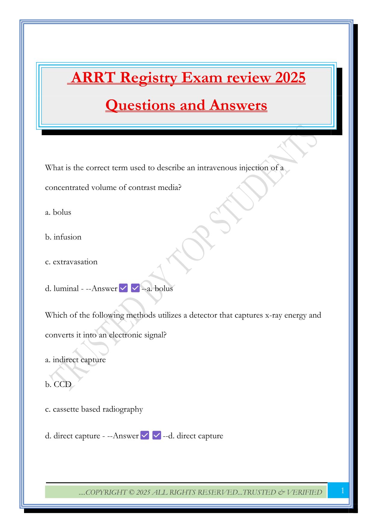 ARRT Registry Exam review 2025 Questions and Answers